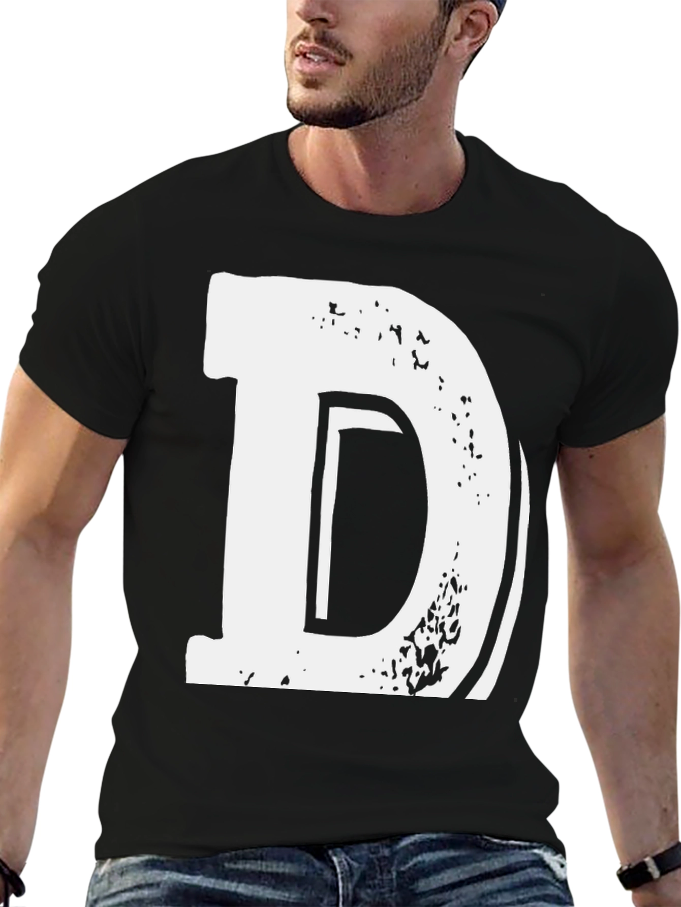 Bold Letter D Graphic Tee - Casual Black T-Shirt