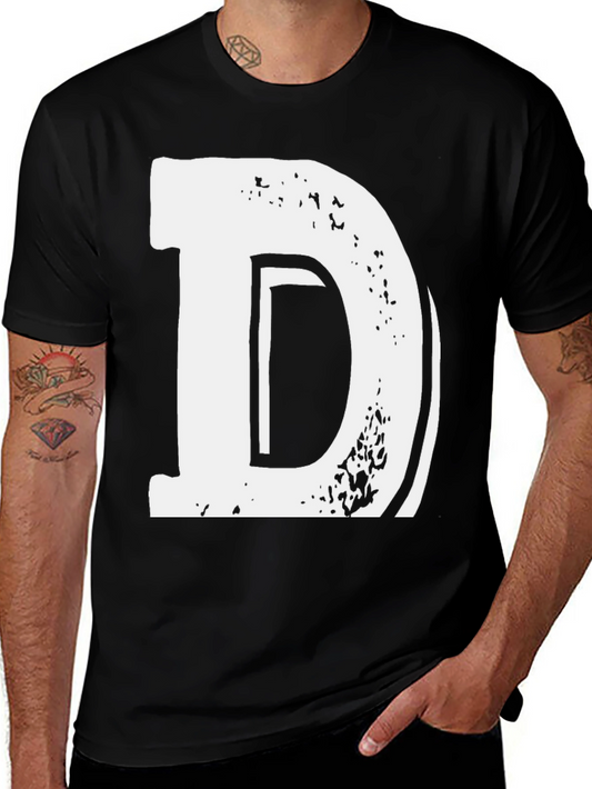 Bold Letter D Graphic Tee - Casual Black T-Shirt