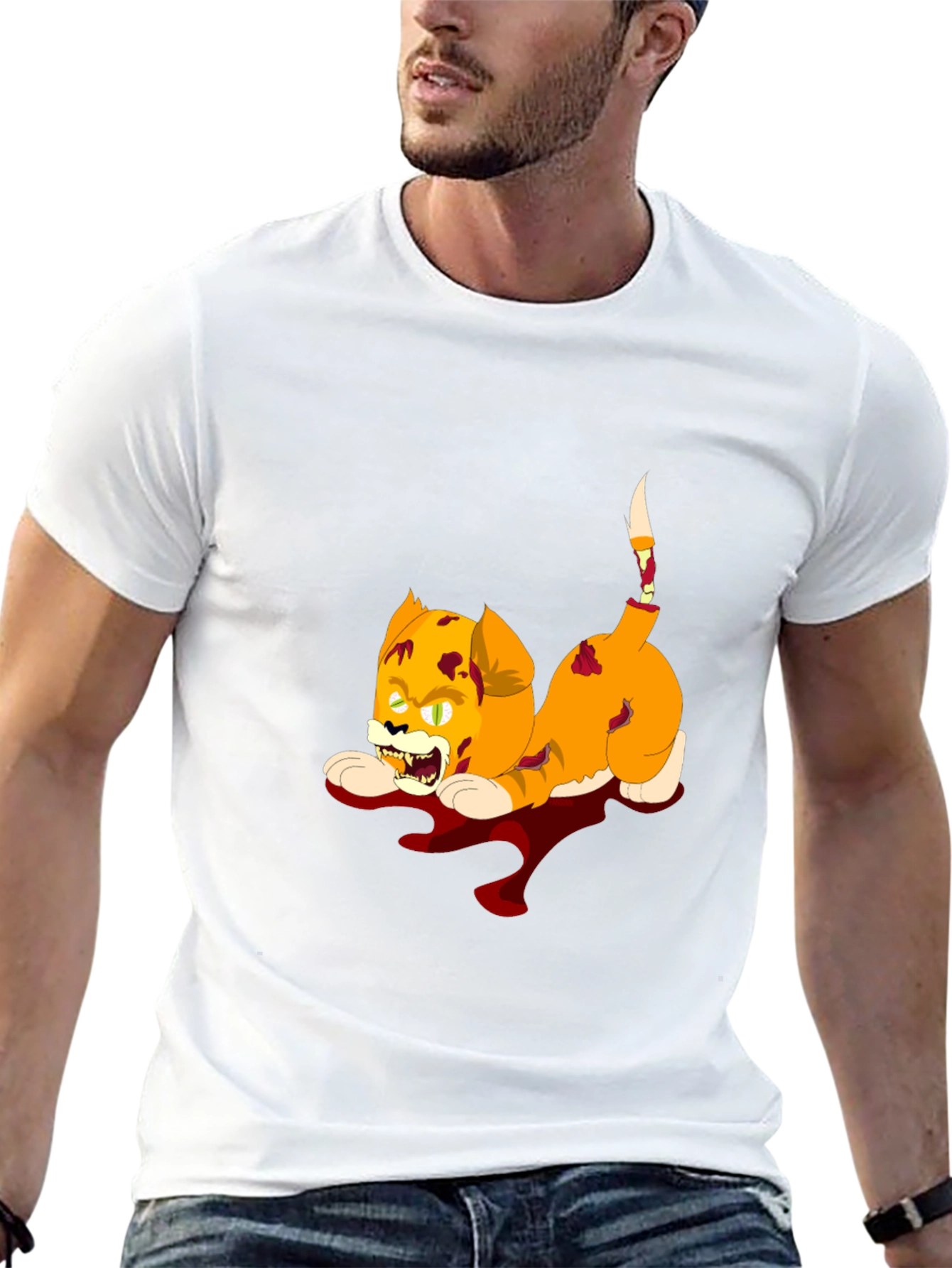 Zombie Cat Graphic Black T-Shirt