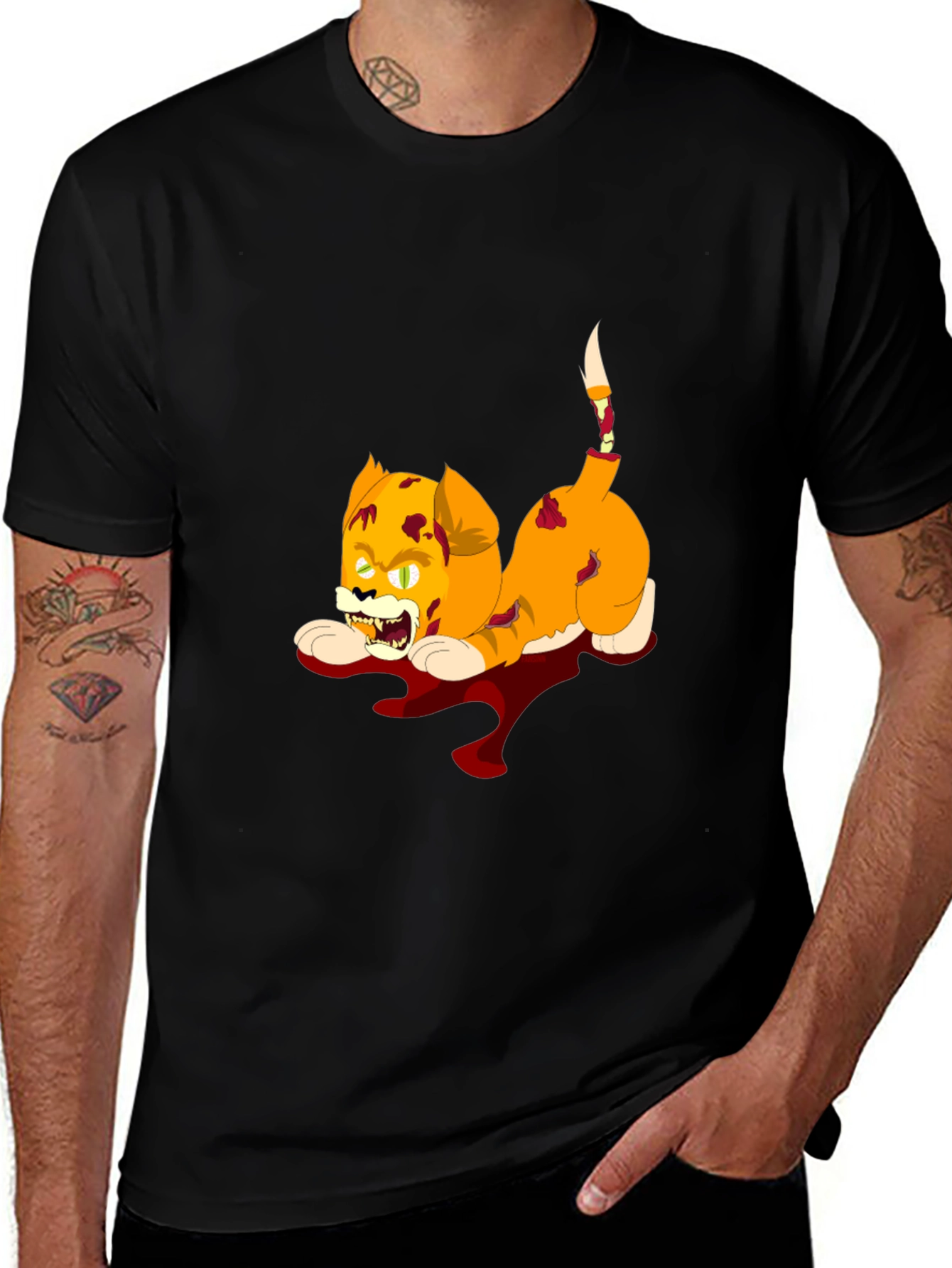 Zombie Cat Graphic Black T-Shirt