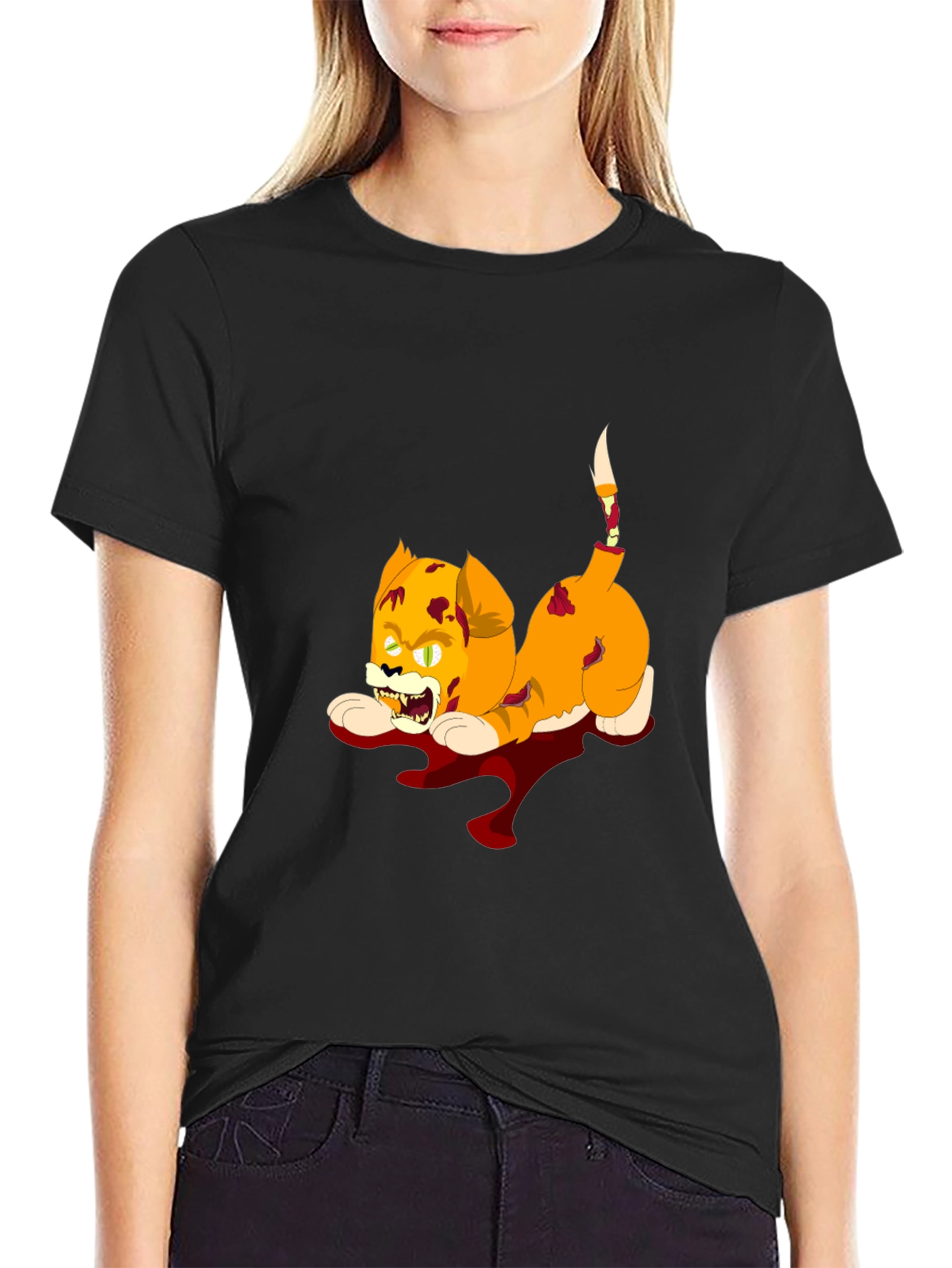 Zombie Cat Graphic Black T-Shirt