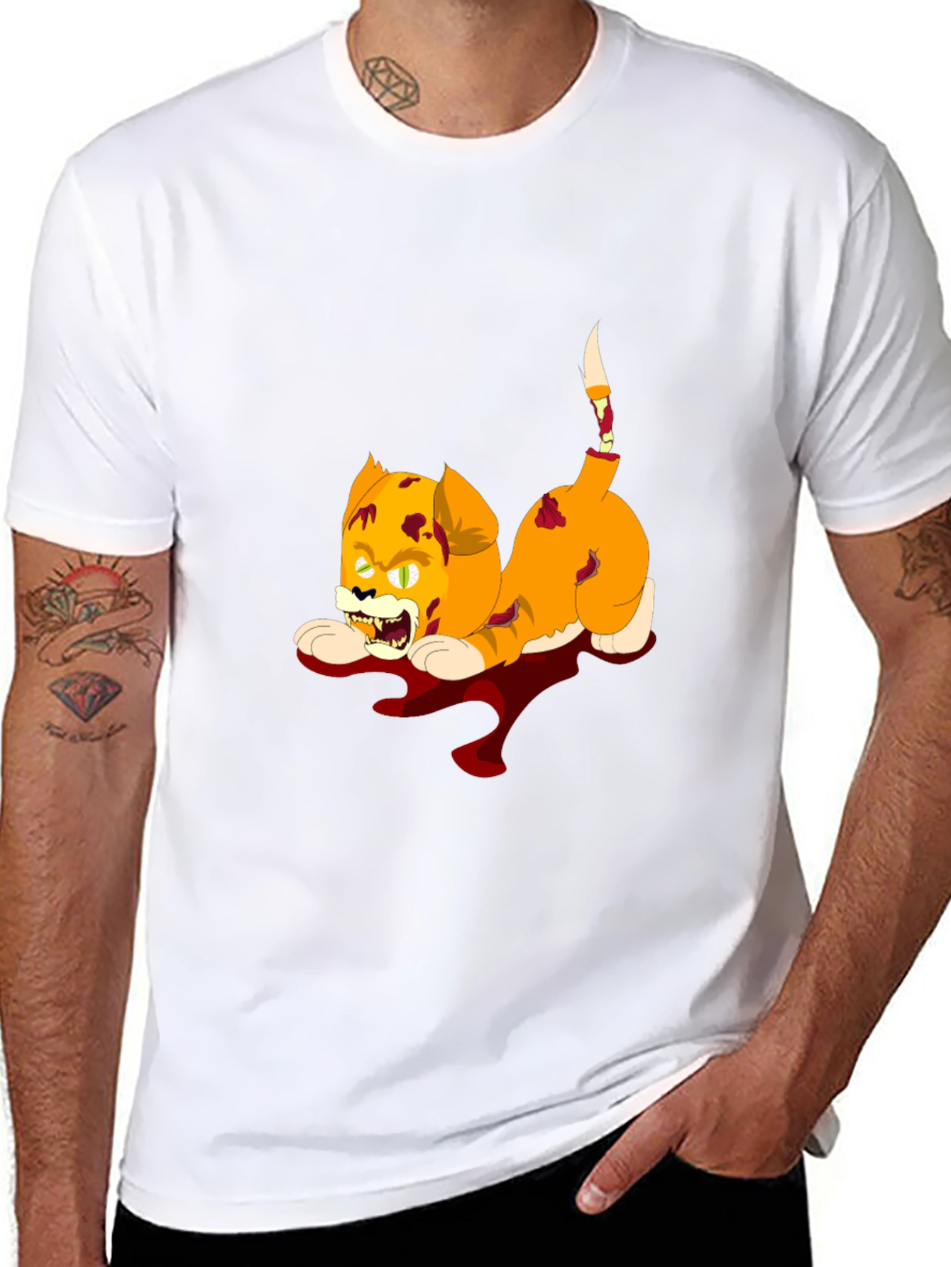 Zombie Cat Graphic Black T-Shirt