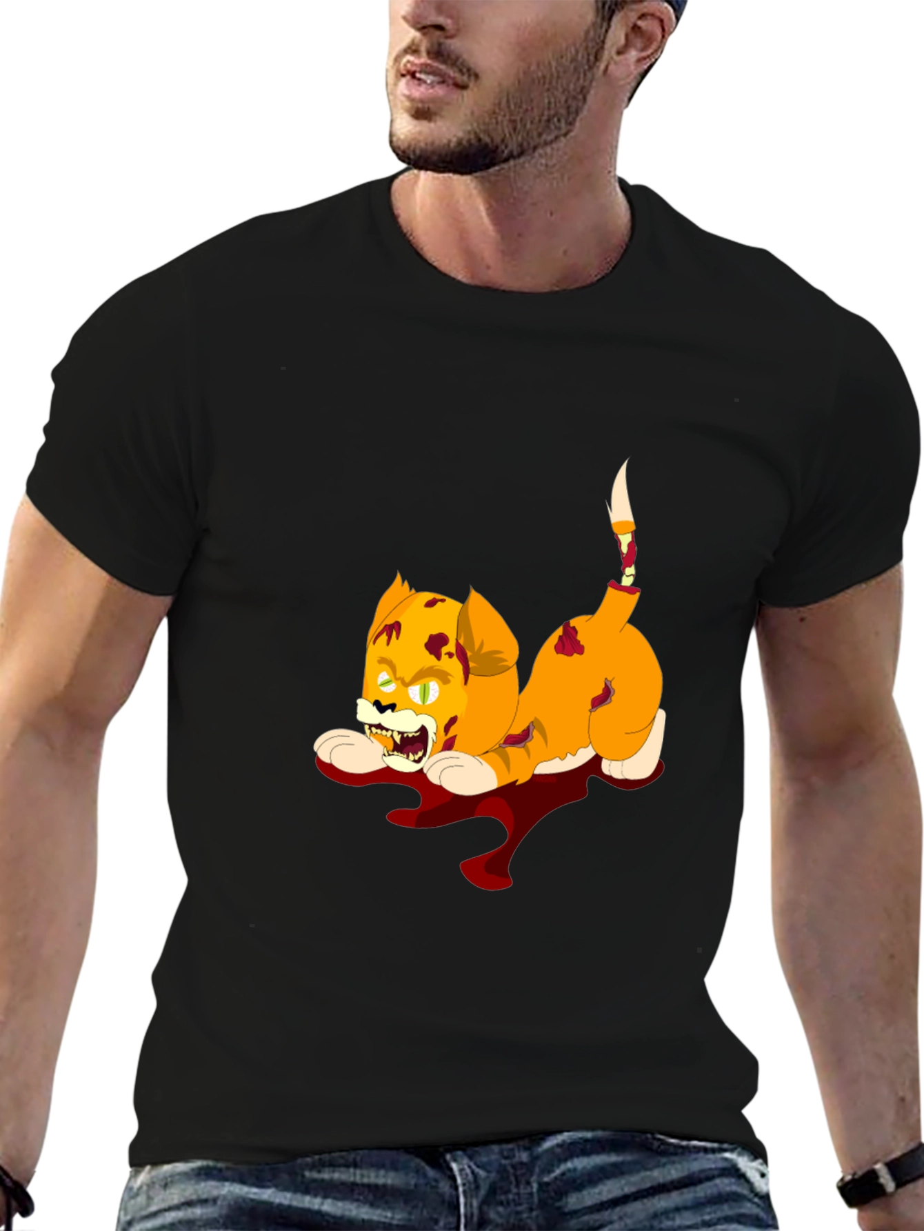 Zombie Cat Graphic Black T-Shirt