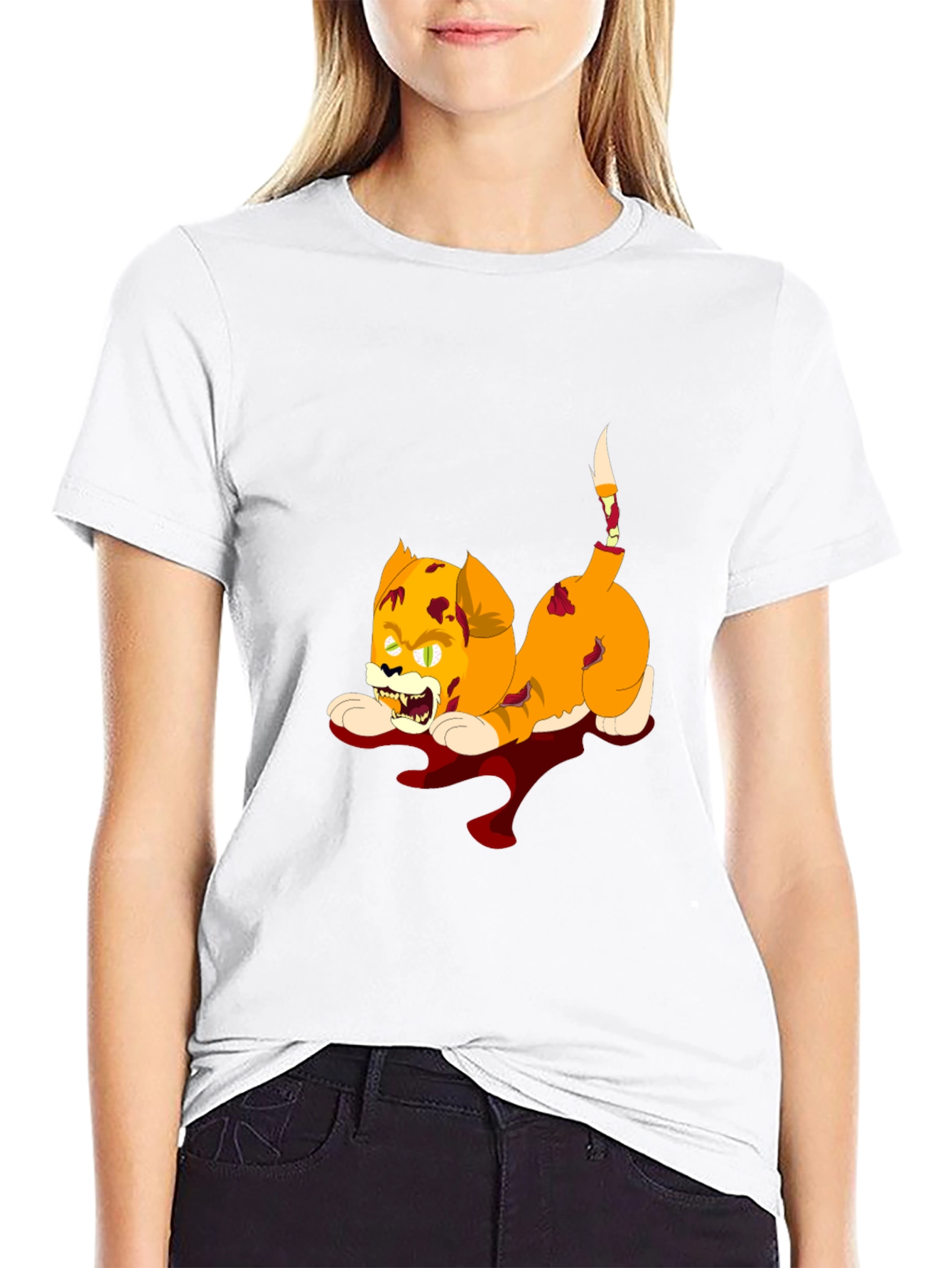 Zombie Cat Graphic Black T-Shirt