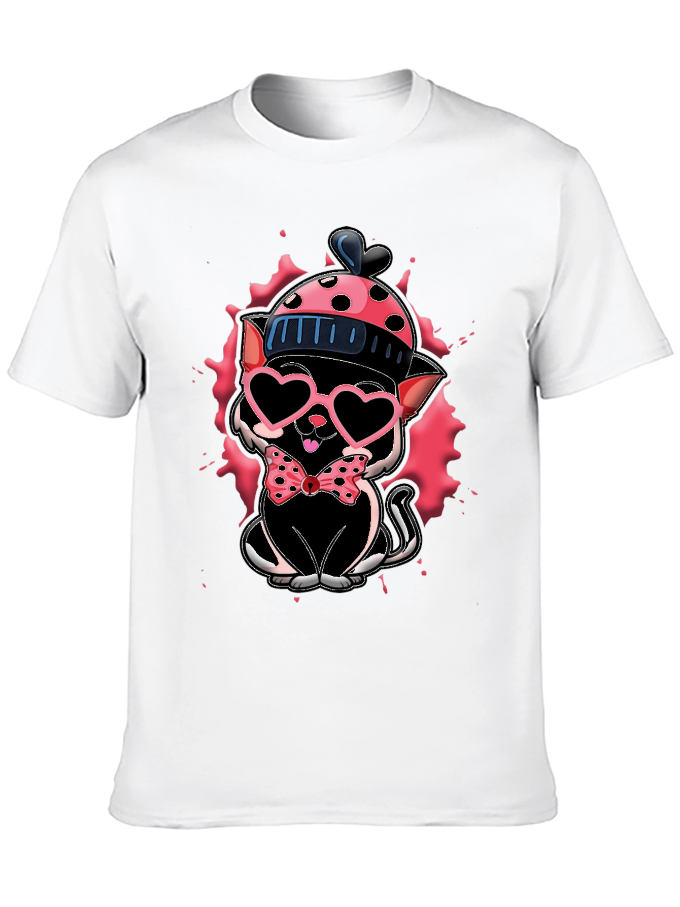 Cute Cat in Hat T-Shirt - Valentines Day Ready
