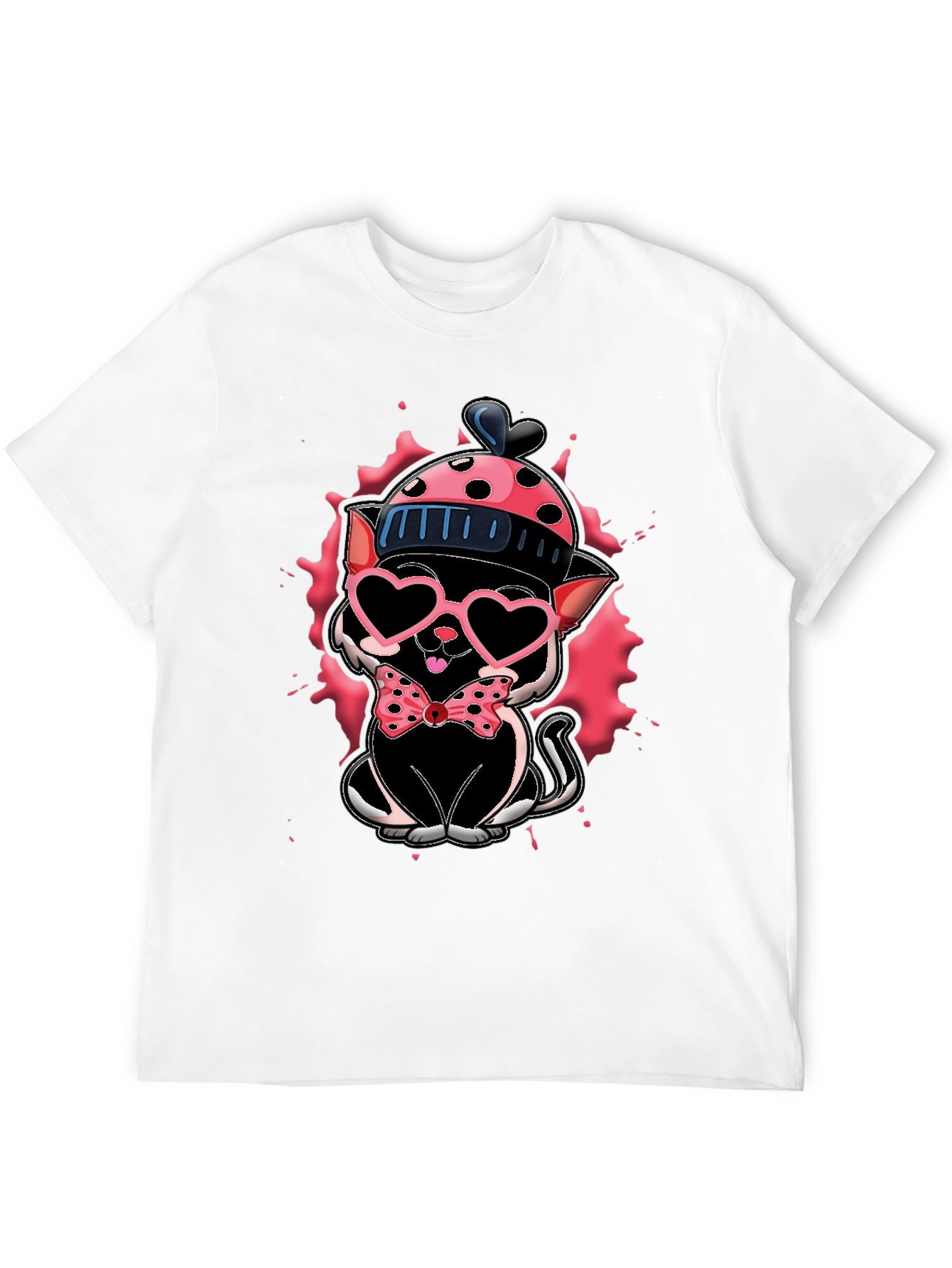 Cute Cat in Hat T-Shirt - Valentines Day Ready