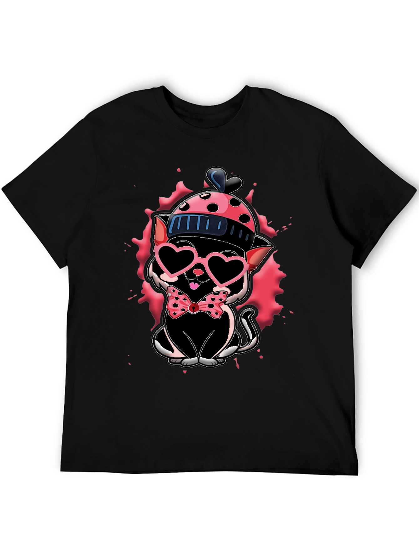 Cute Cat in Hat T-Shirt - Valentines Day Ready