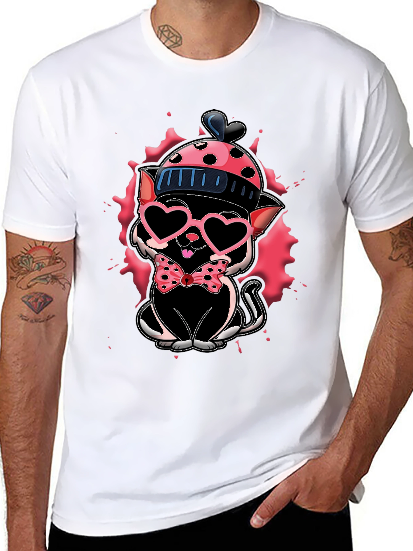 Cute Cat in Hat T-Shirt - Valentines Day Ready