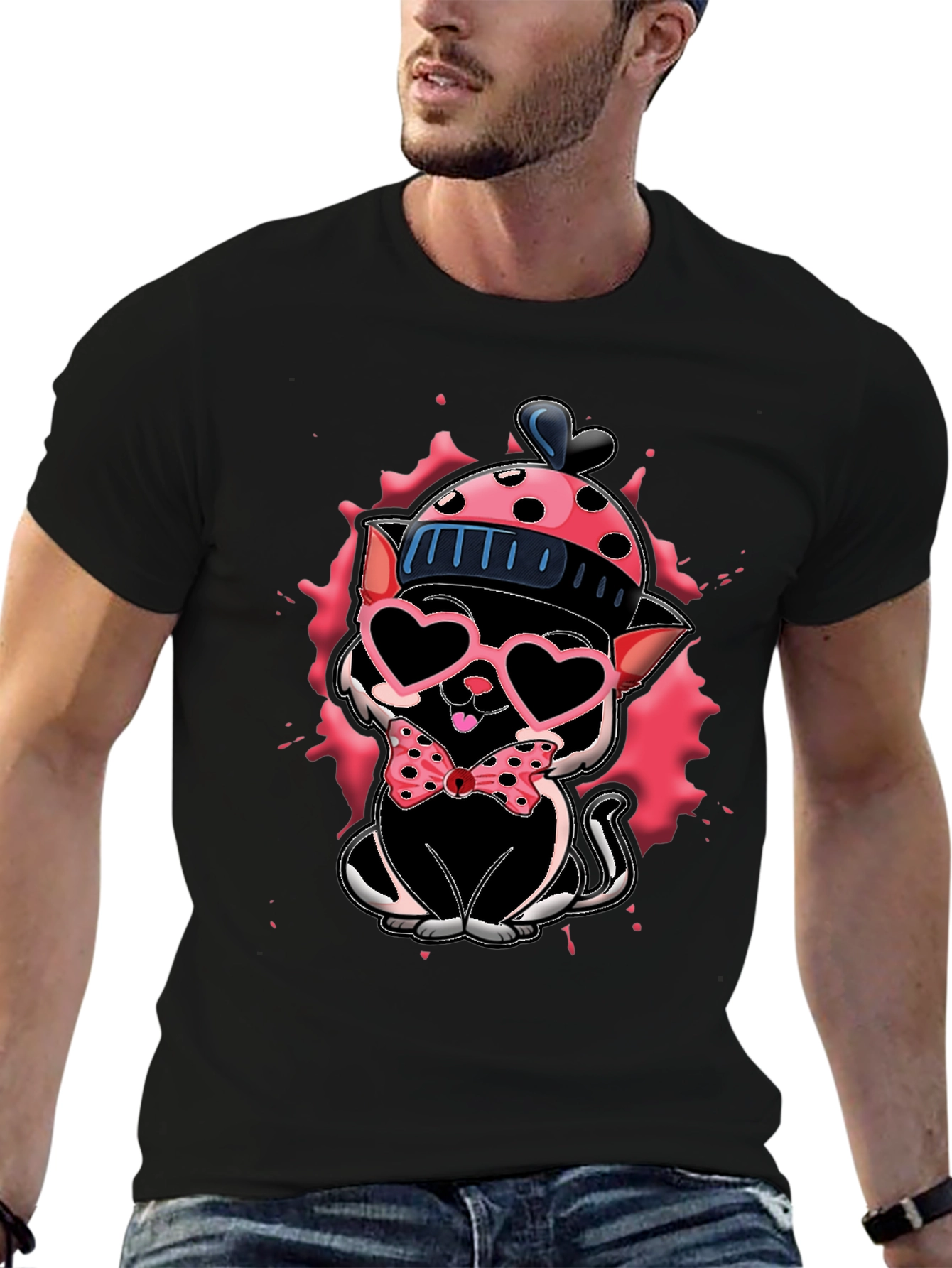 Cute Cat in Hat T-Shirt - Valentines Day Ready
