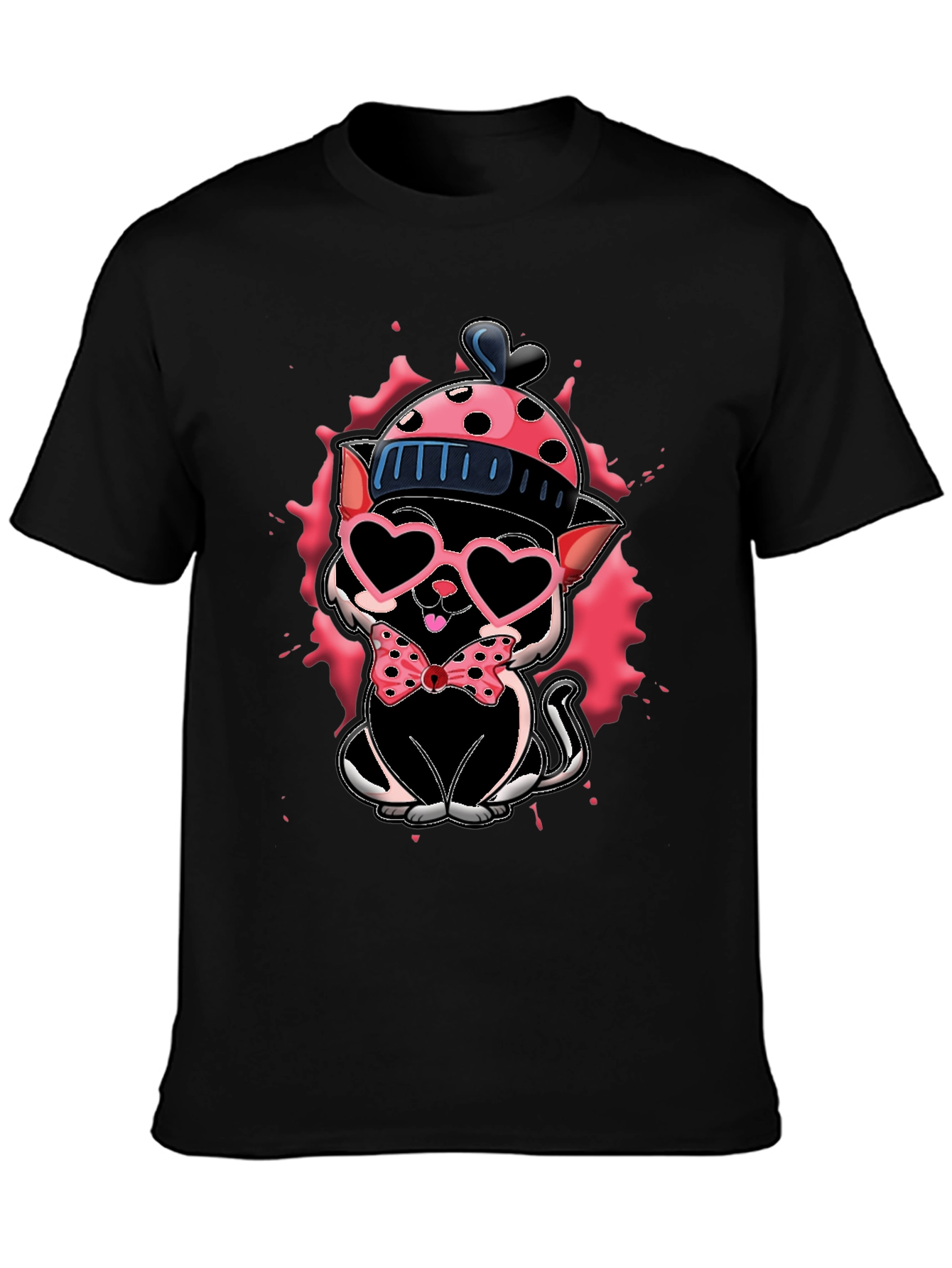 Cute Cat in Hat T-Shirt - Valentines Day Ready