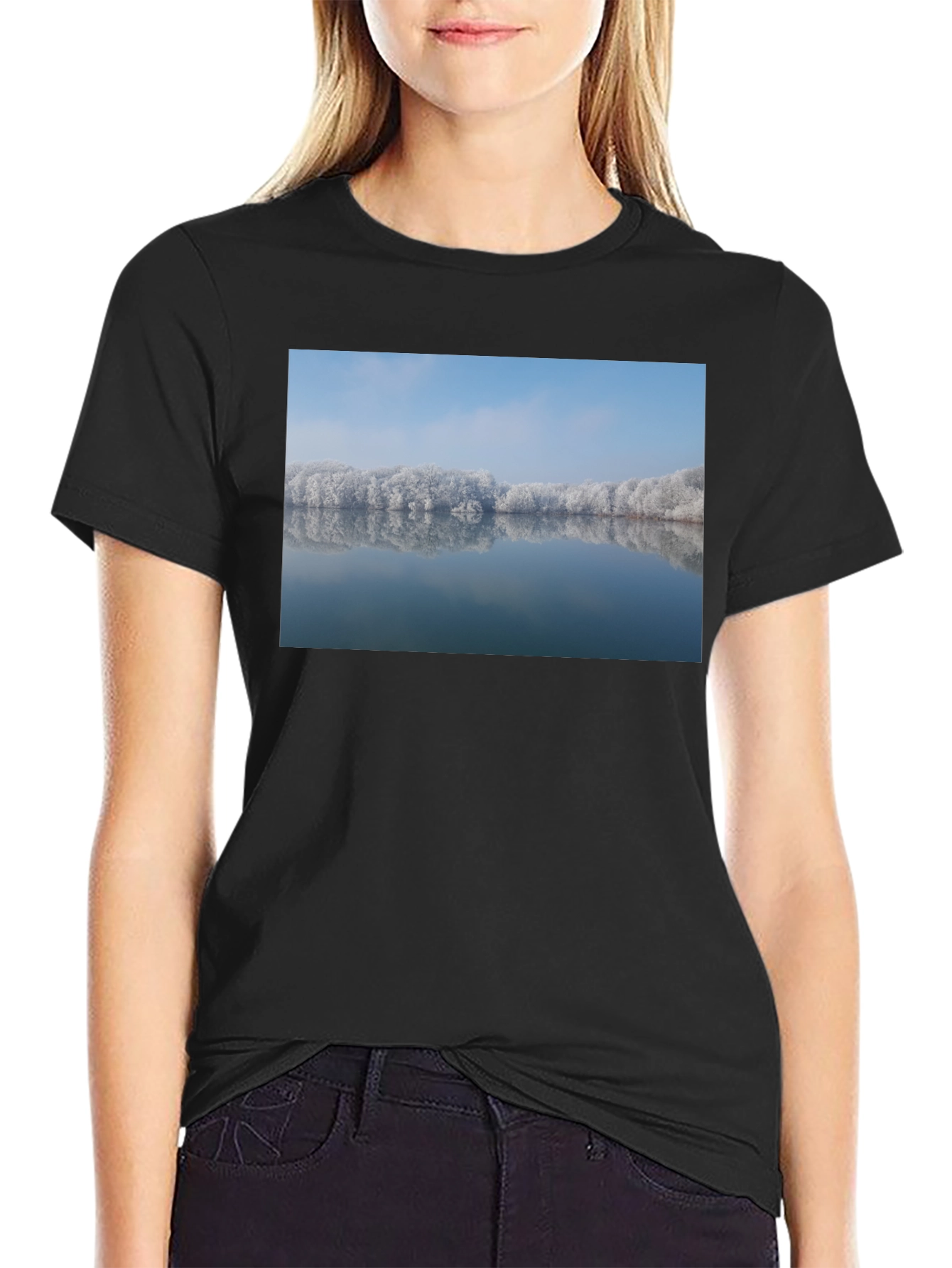 Winter Lake Reflection Graphic Tee - Black