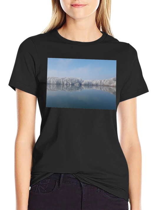 Winter Lake Reflection Graphic Tee - Black