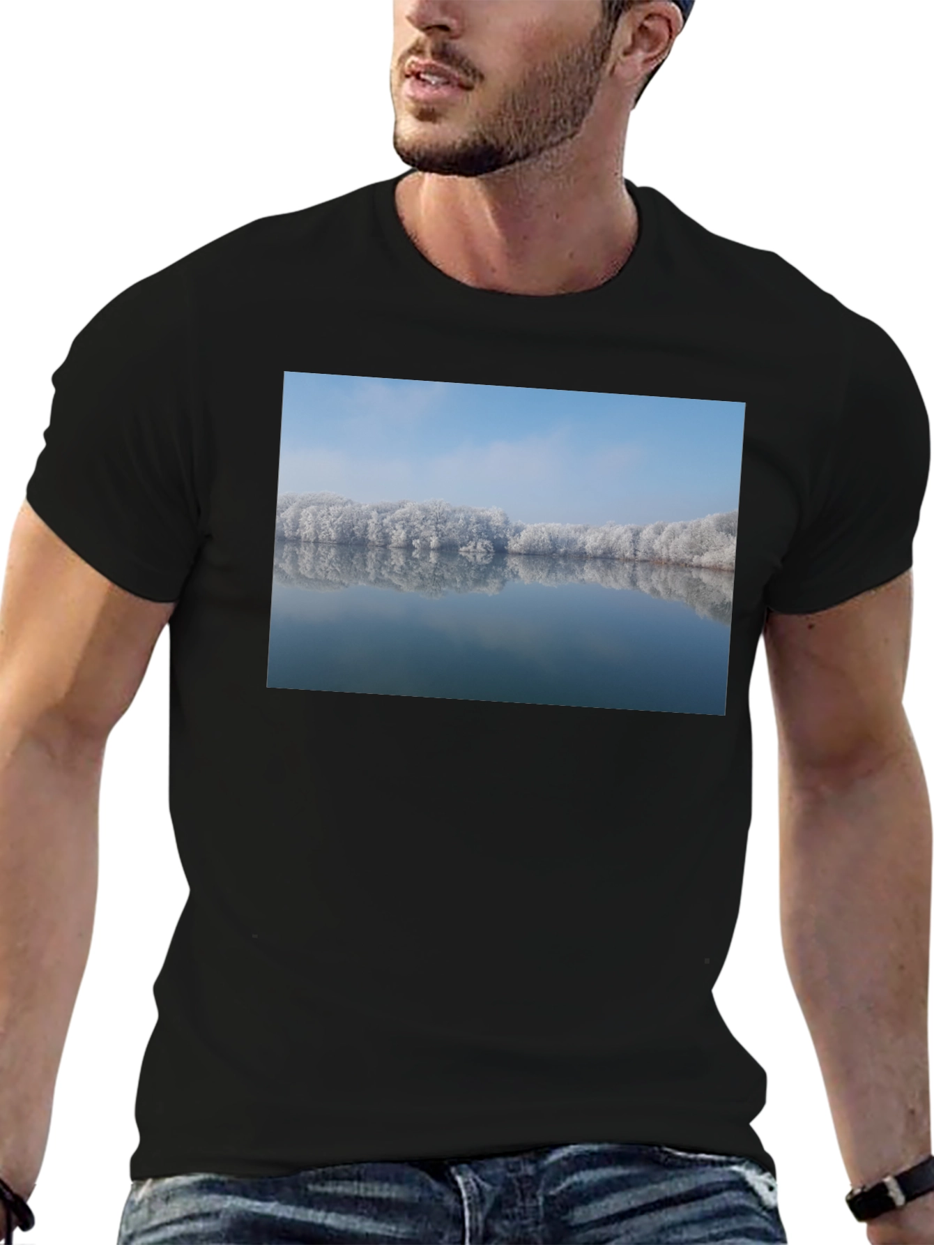 Winter Lake Reflection Graphic Tee - Black