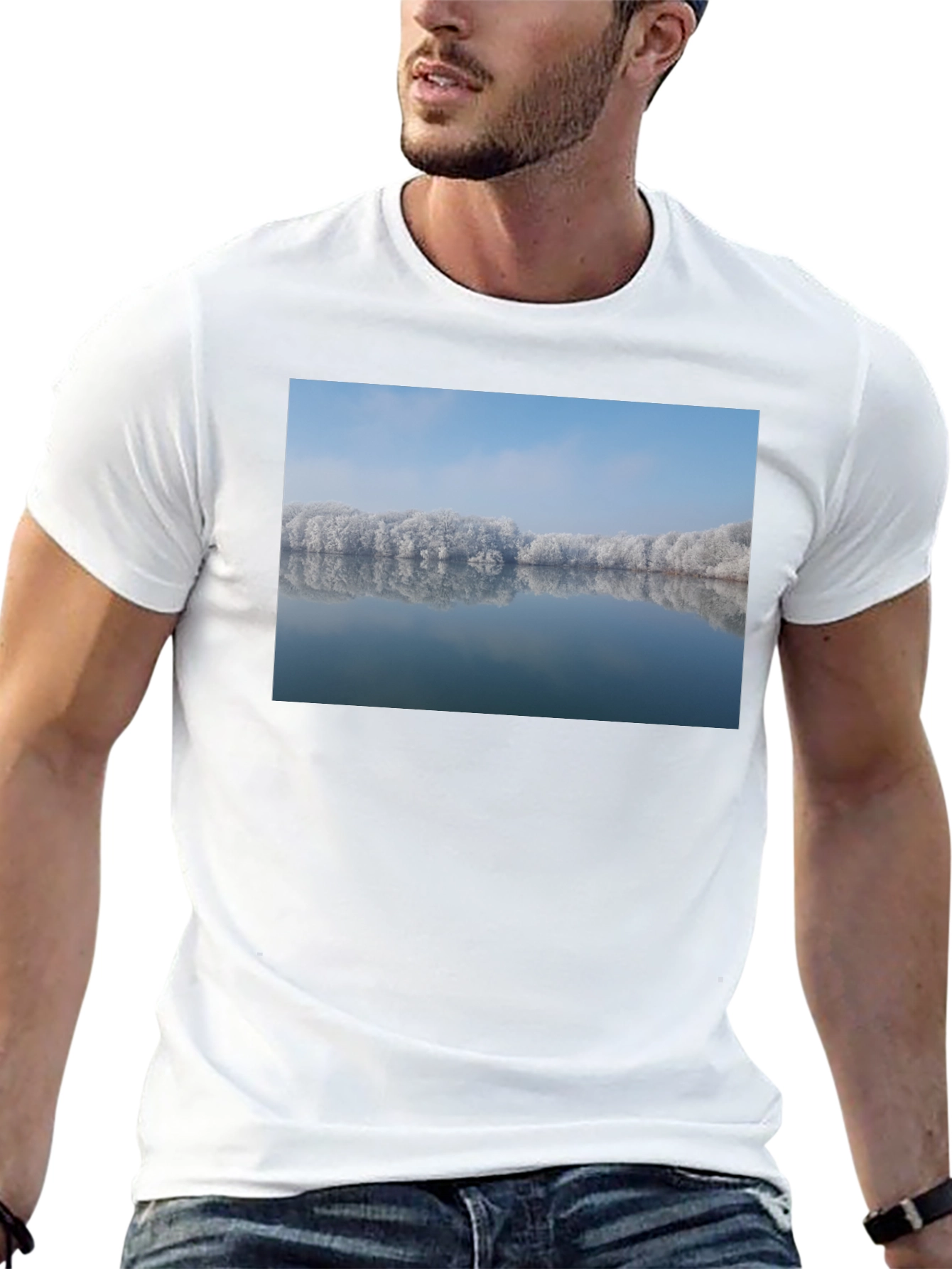 Winter Lake Reflection Graphic Tee - Black