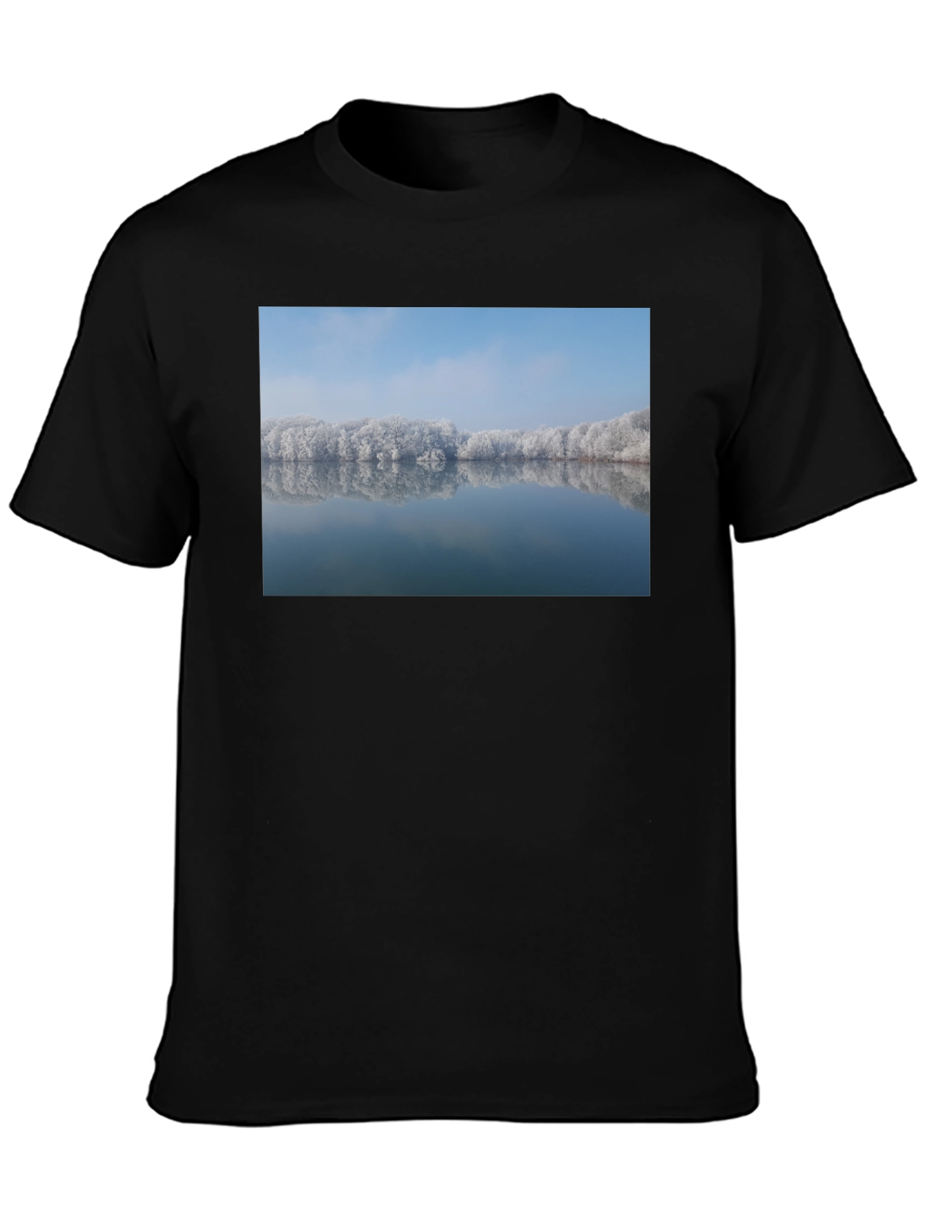 Winter Lake Reflection Graphic Tee - Black