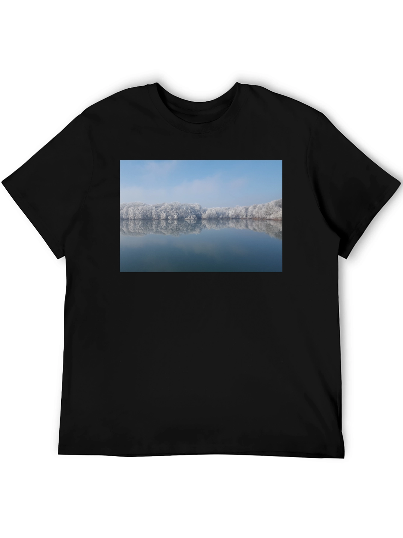 Winter Lake Reflection Graphic Tee - Black