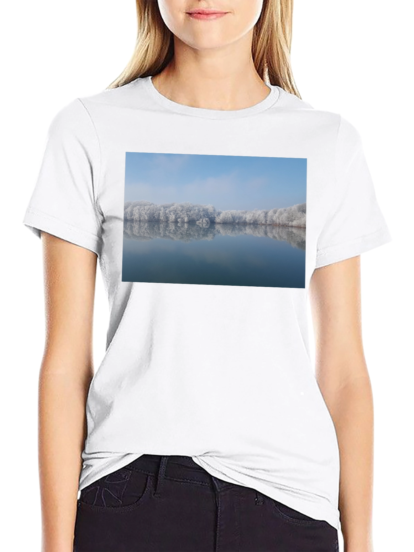 Winter Lake Reflection Graphic Tee - Black