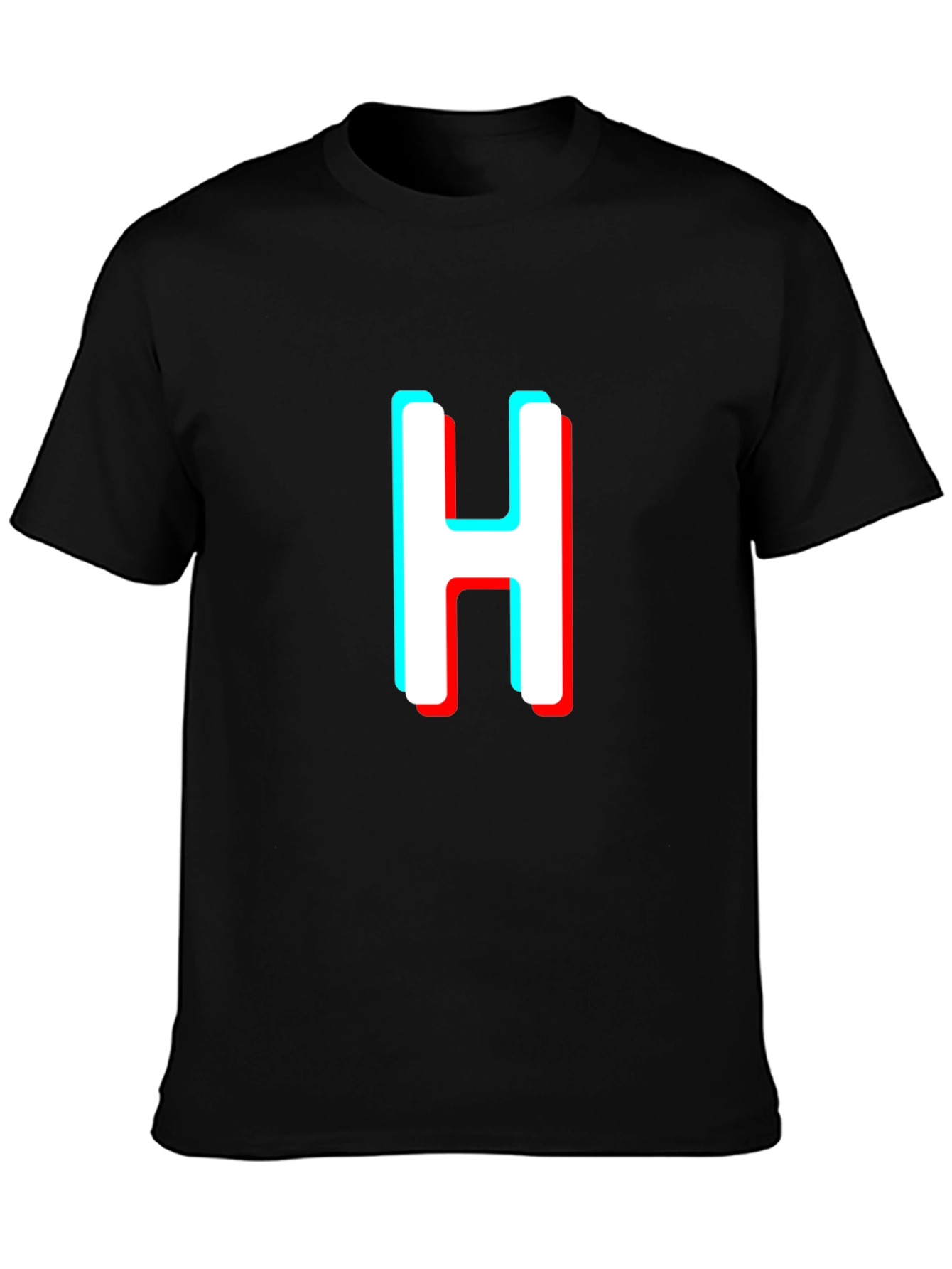 3D Effect H Letter Graphic Black T-Shirt