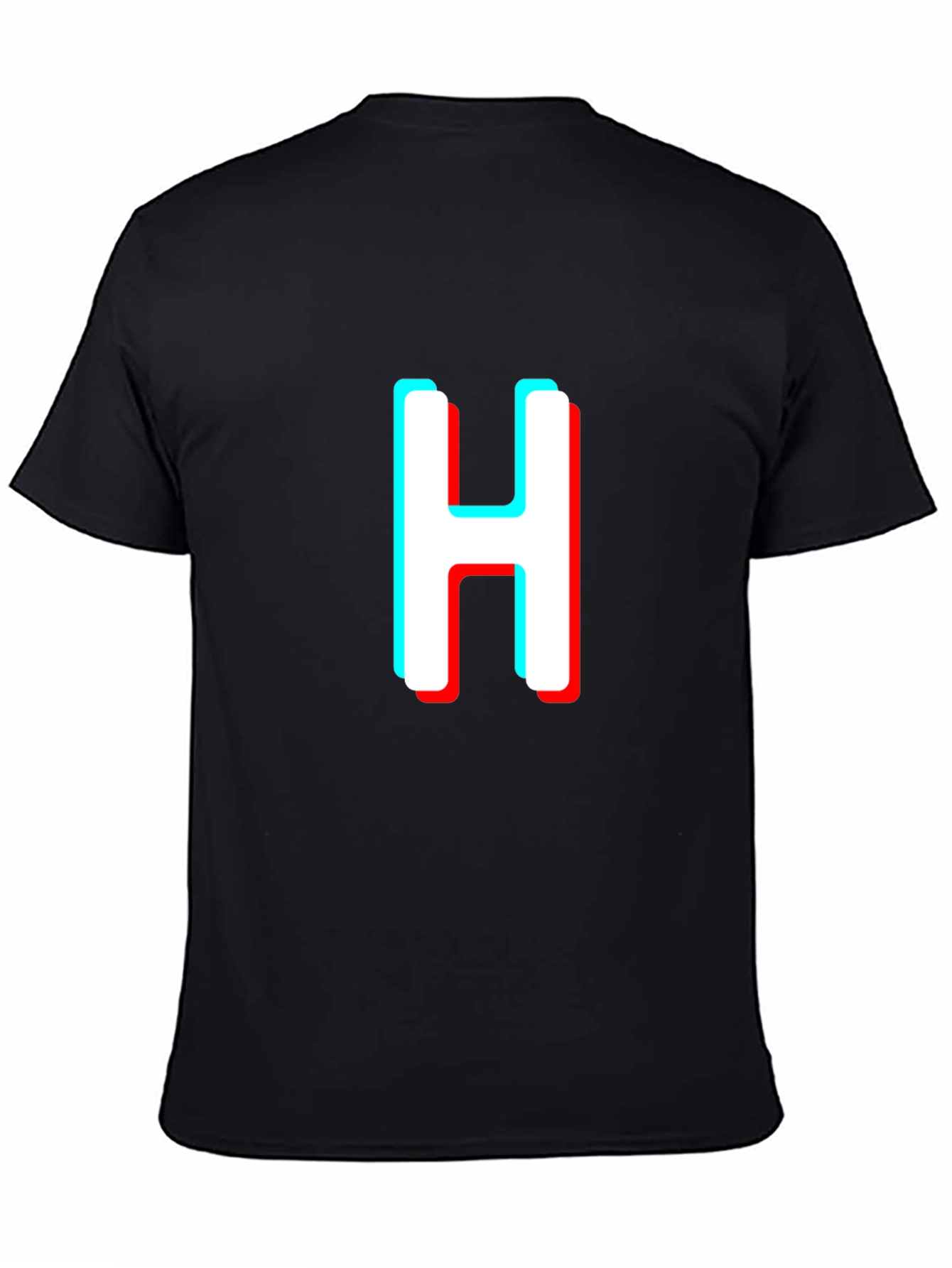 3D Effect H Letter Graphic Black T-Shirt