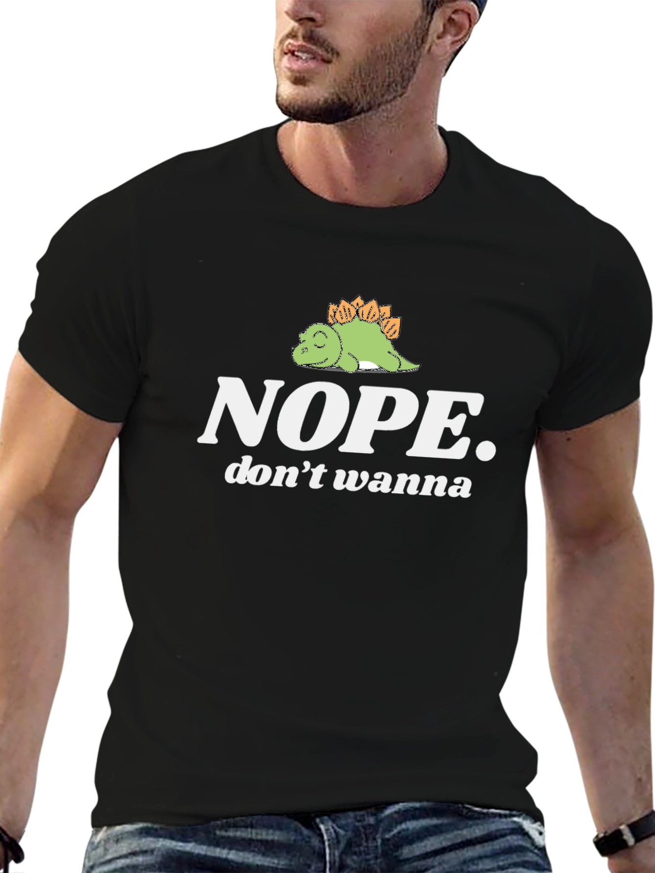 Nope. Lazy Dino Graphic Tee - Black Cotton T-Shirt
