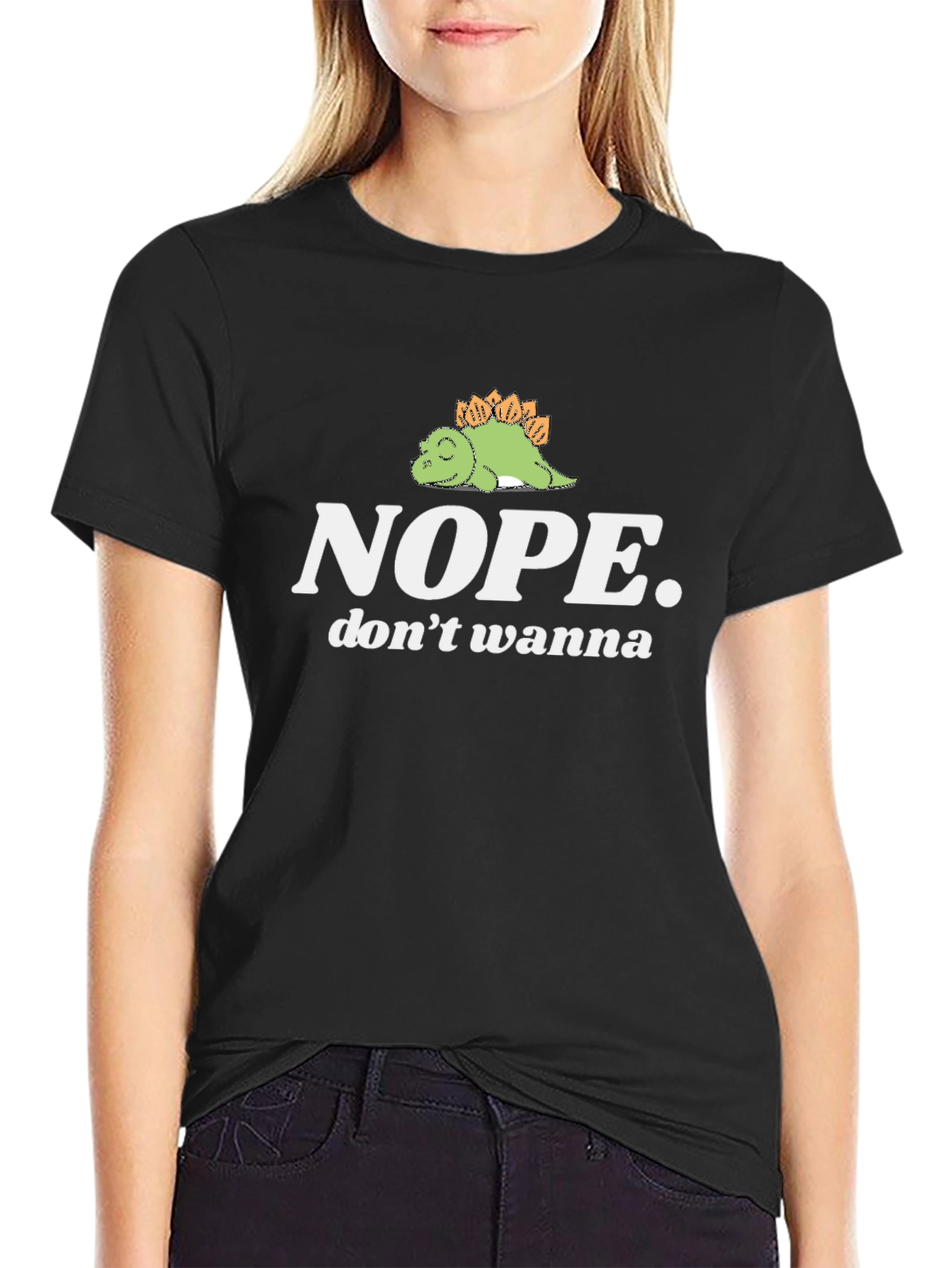 Nope. Lazy Dino Graphic Tee - Black Cotton T-Shirt