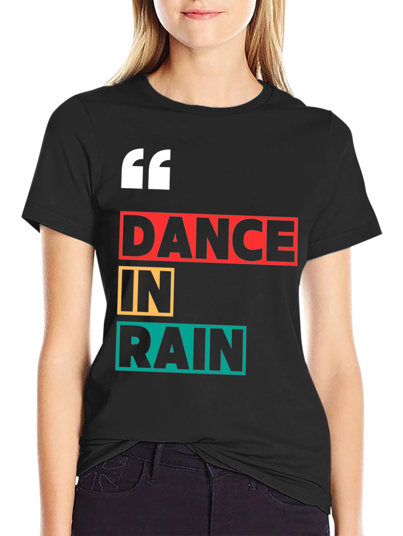 Dance in Rain Graphic Print Black T-Shirt