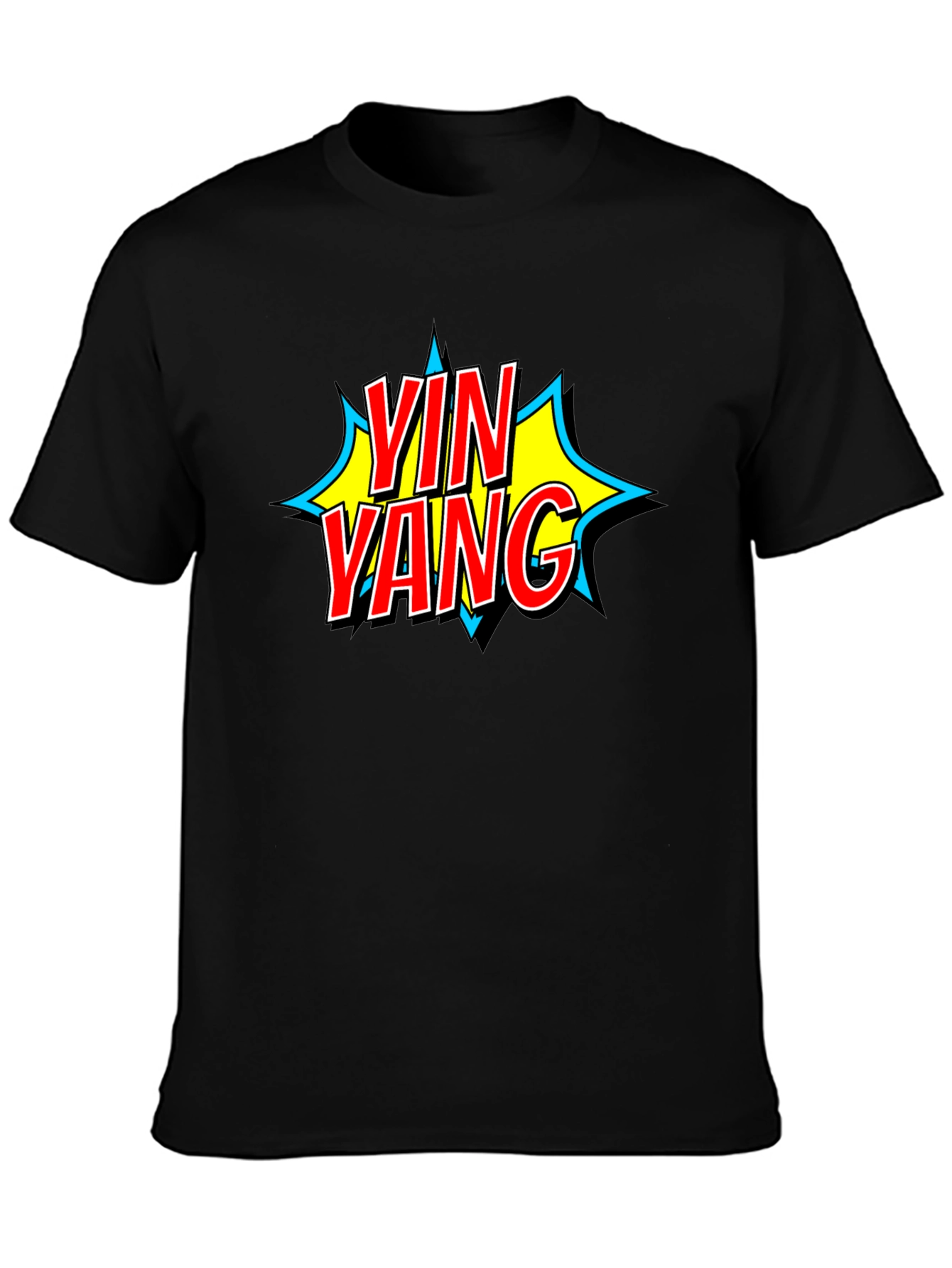 Yin Yang Comic Style Black T-Shirt