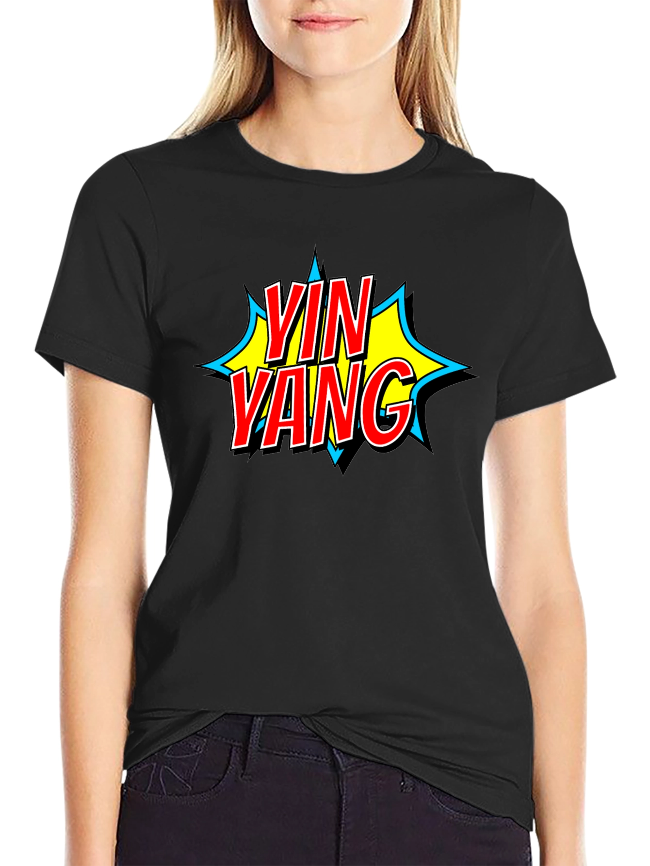 Yin Yang Comic Style Black T-Shirt