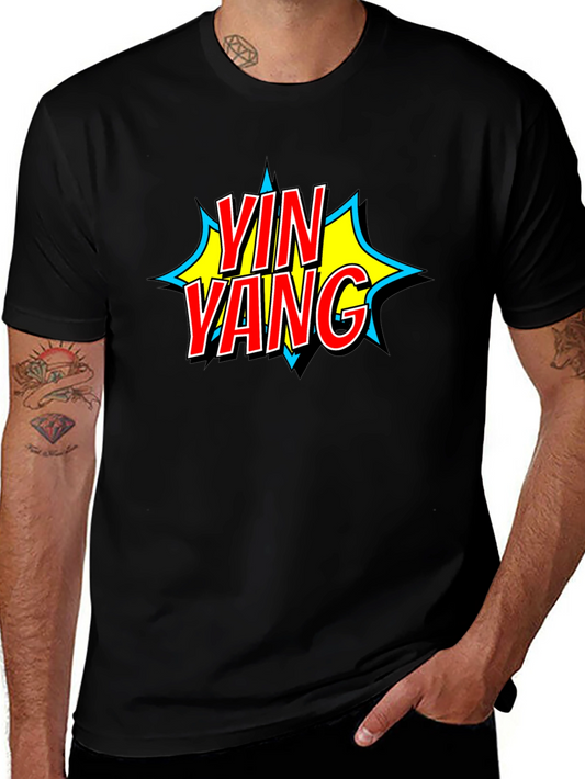 Yin Yang Comic Style Black T-Shirt
