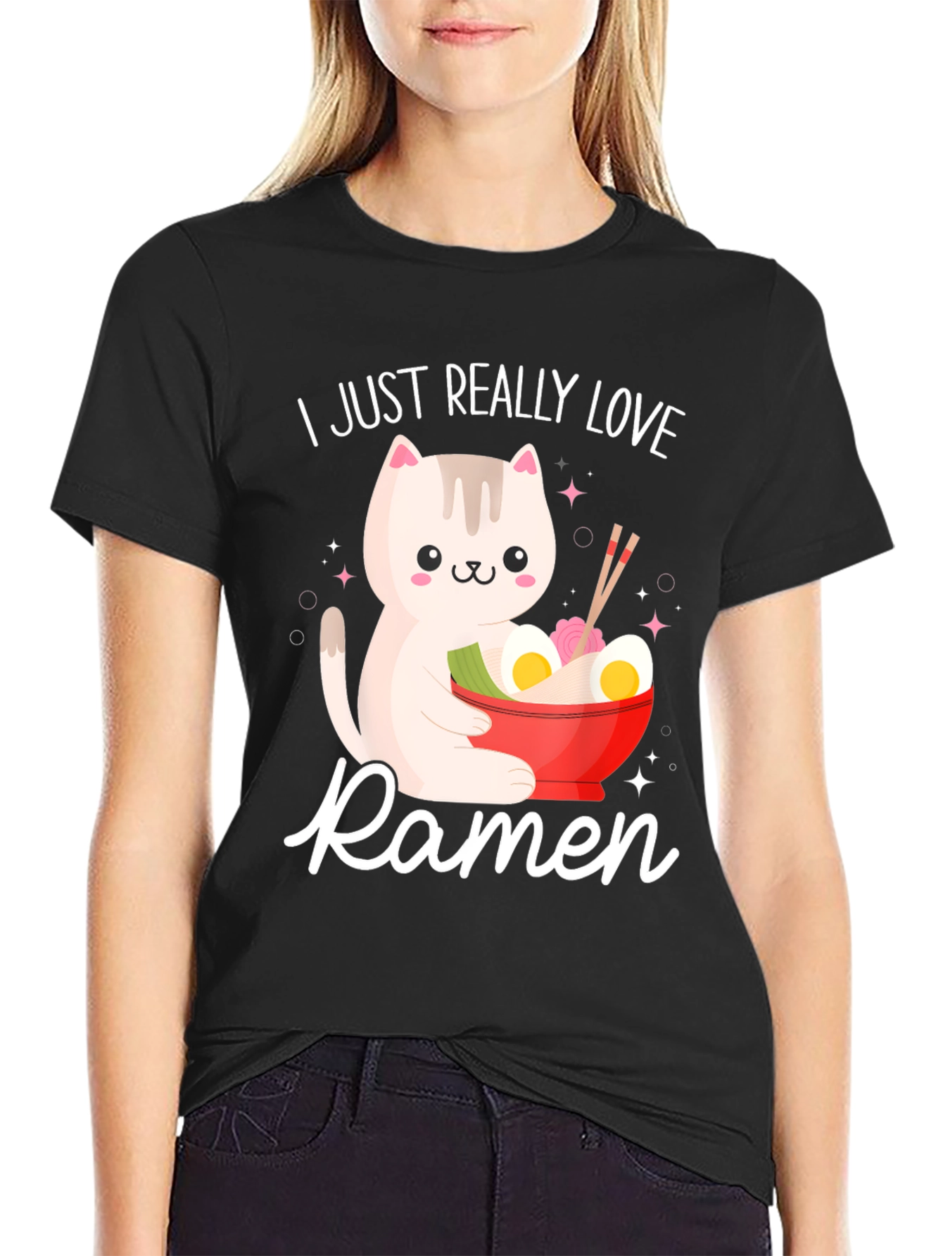 I Just Really Love Ramen Funny Cat T-Shirt