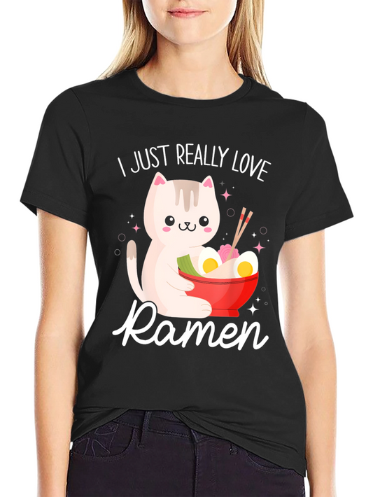 I Just Really Love Ramen Funny Cat T-Shirt