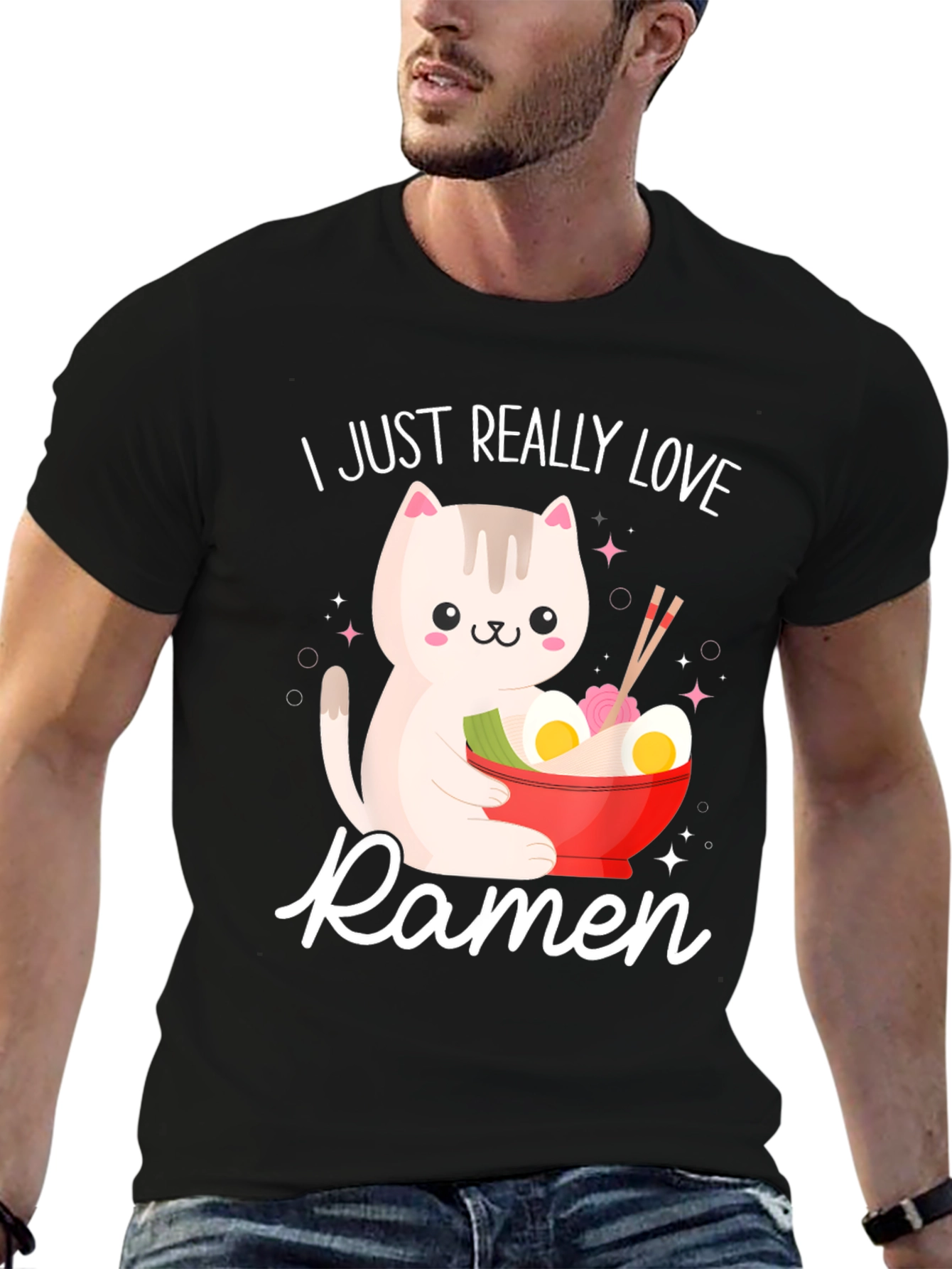 I Just Really Love Ramen Funny Cat T-Shirt