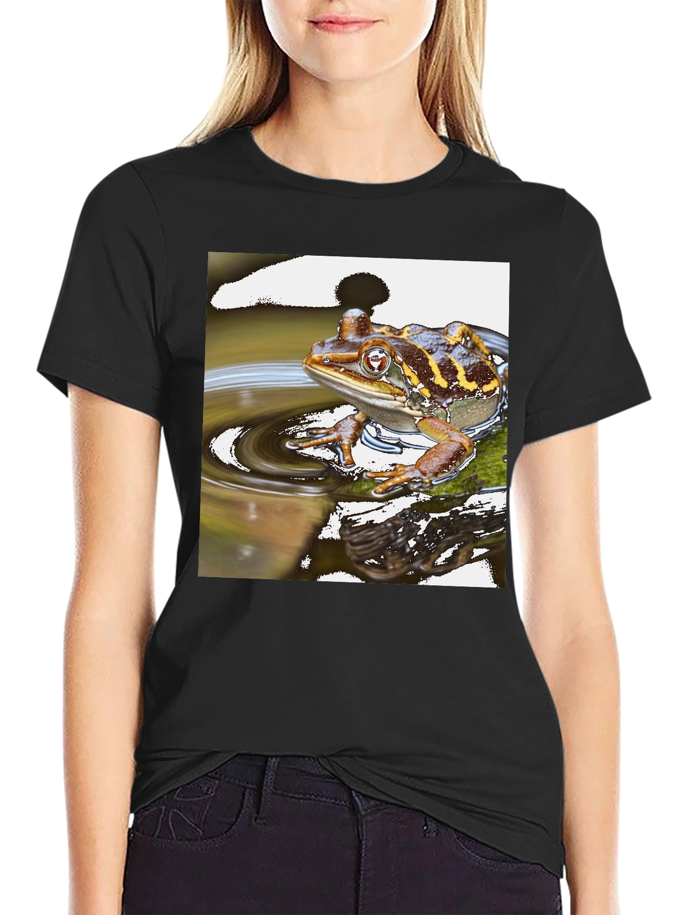 Frog in Water Mens Black T-shirt