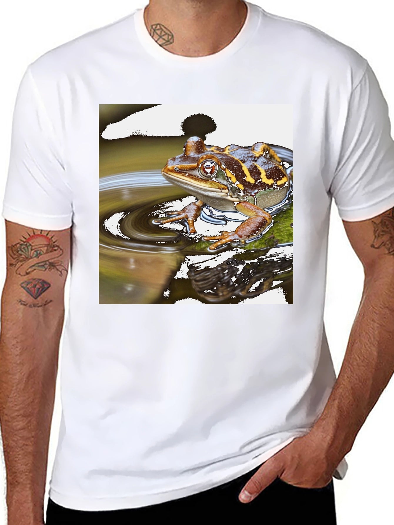 Frog in Water Mens Black T-shirt