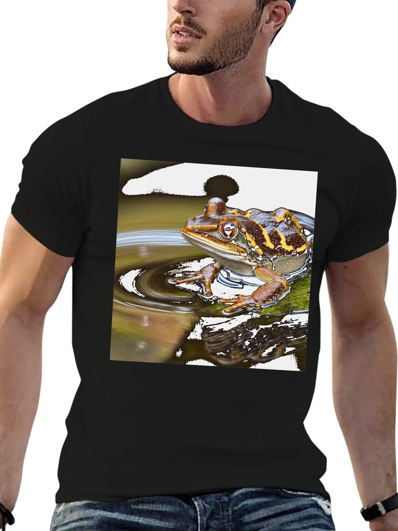 Frog in Water Mens Black T-shirt