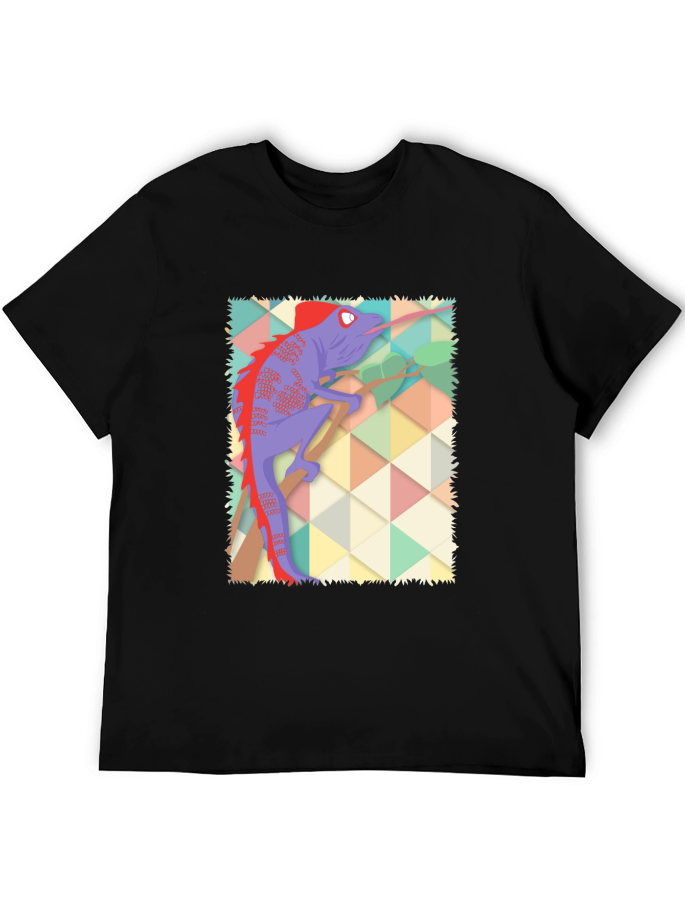 Chameleon Graphic Print T-Shirt - Black Cotton Blend