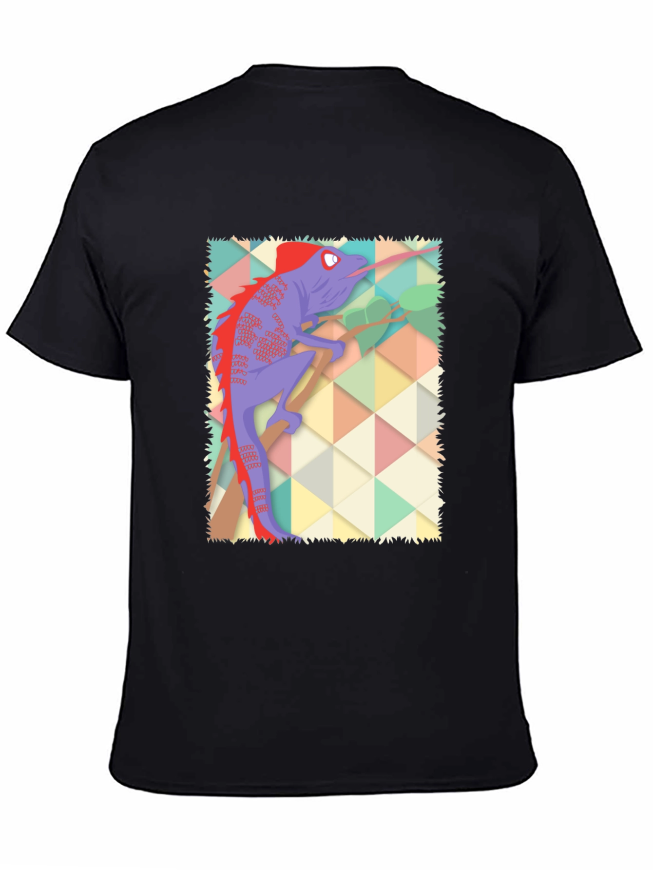 Chameleon Graphic Print T-Shirt - Black Cotton Blend