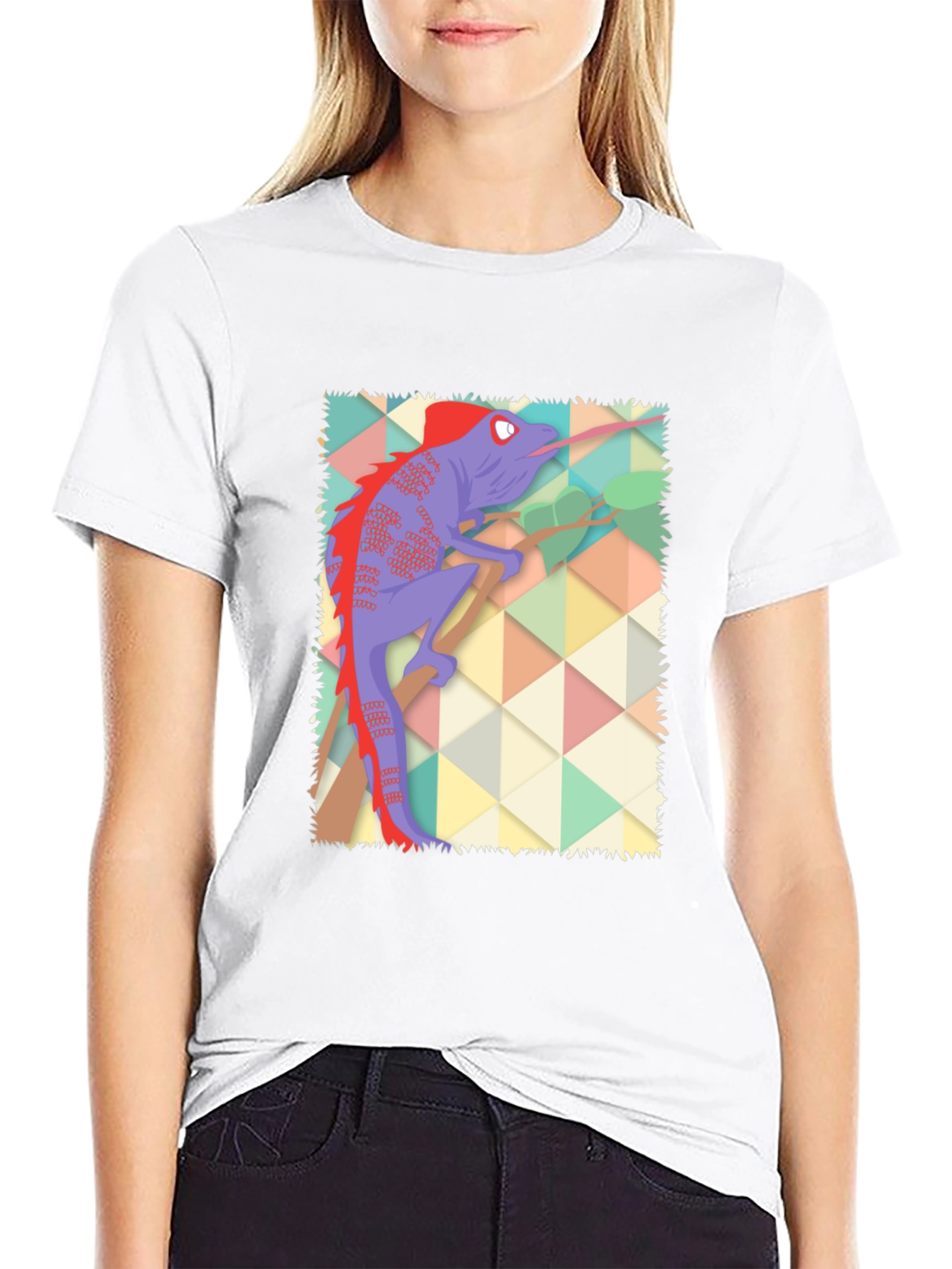 Chameleon Graphic Print T-Shirt - Black Cotton Blend