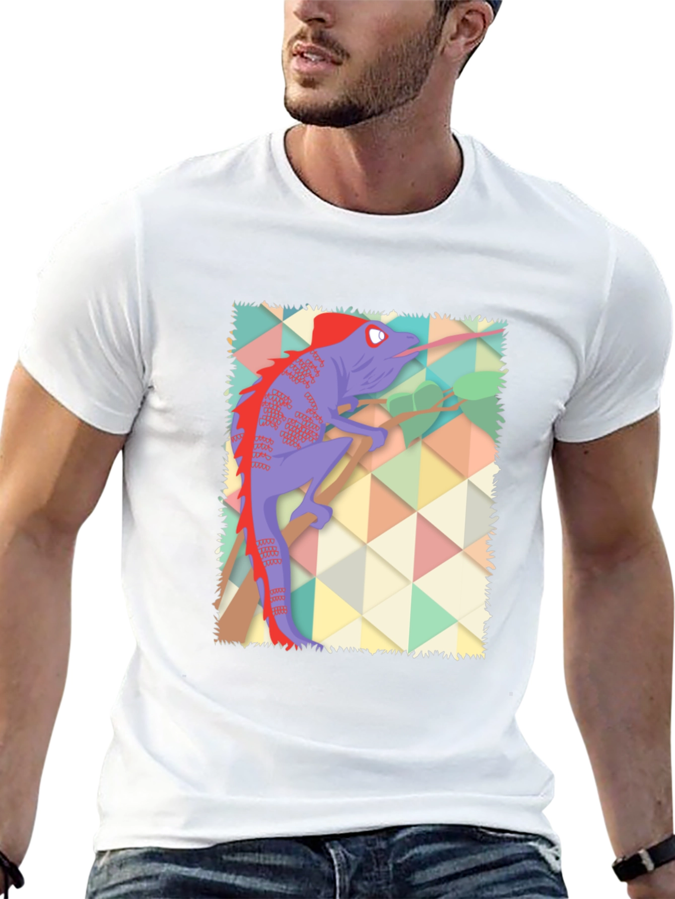 Chameleon Graphic Print T-Shirt - Black Cotton Blend