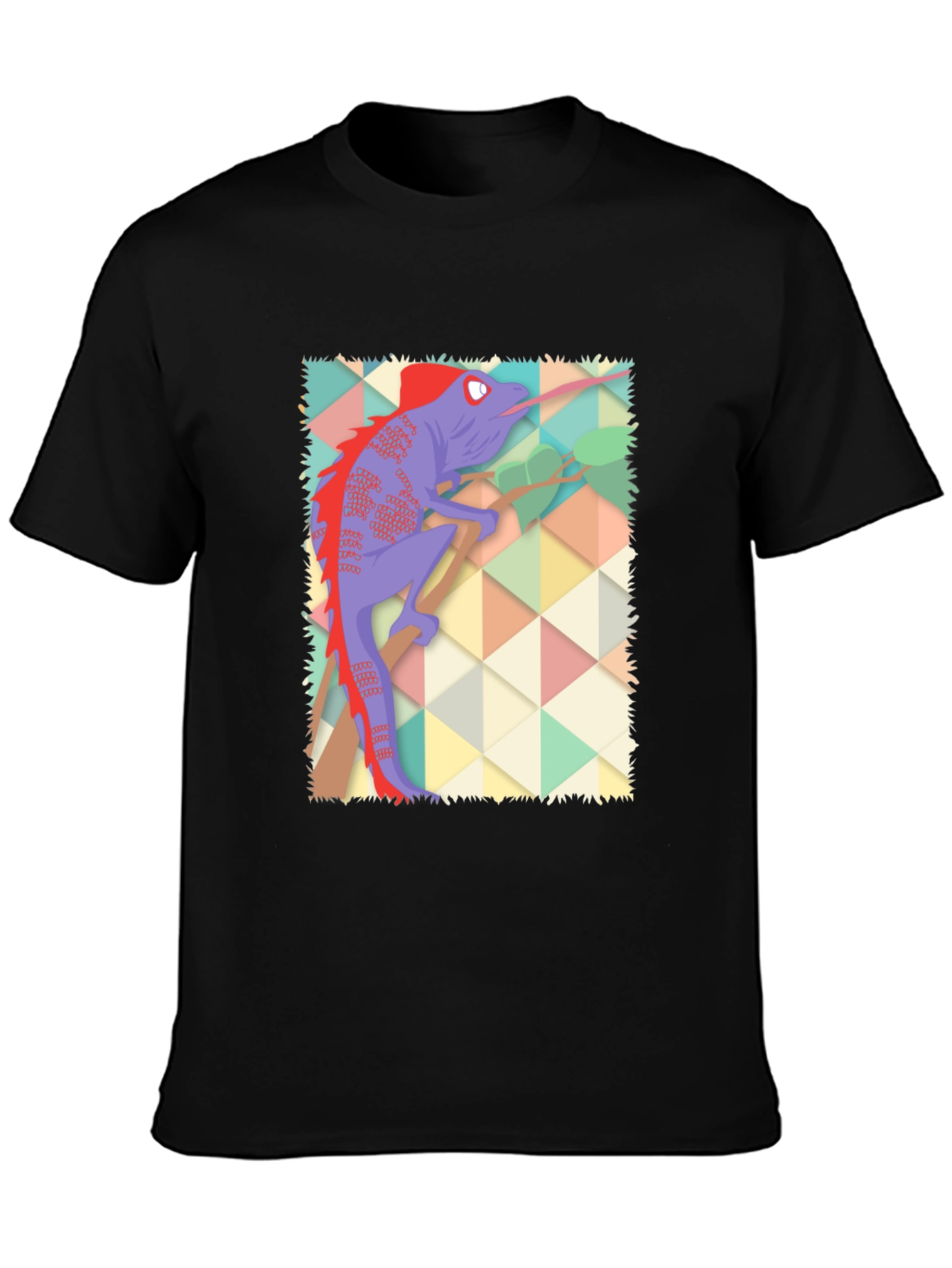 Chameleon Graphic Print T-Shirt - Black Cotton Blend