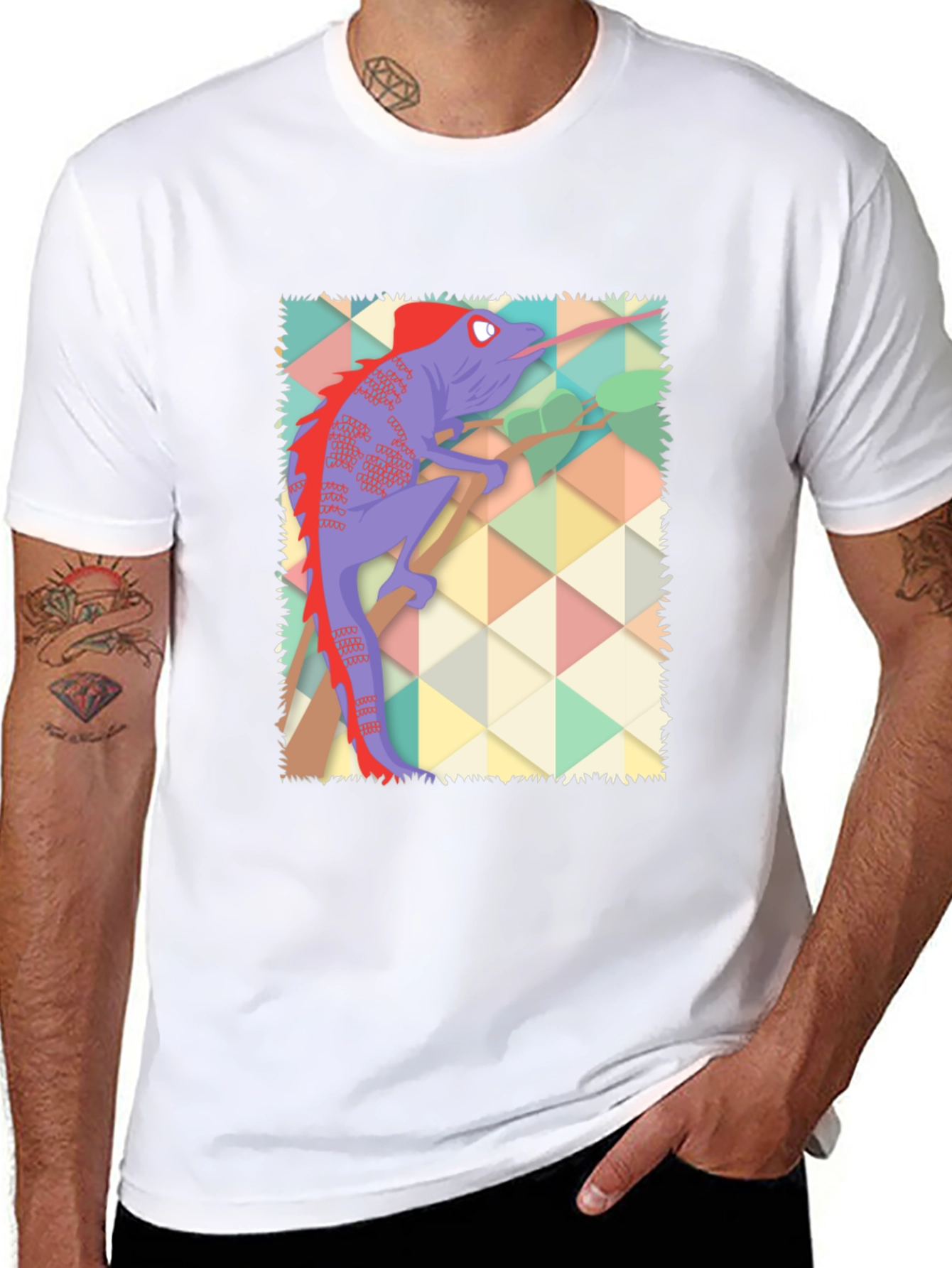 Chameleon Graphic Print T-Shirt - Black Cotton Blend