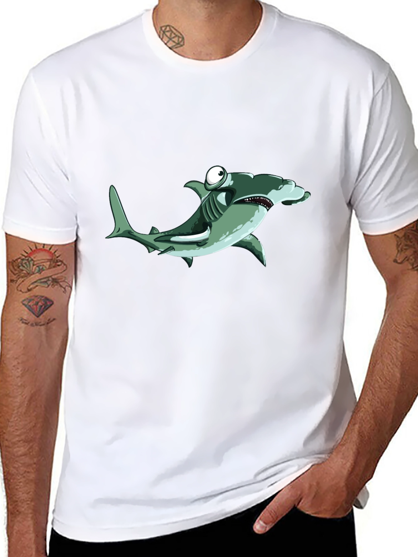 Cartoon Hammerhead Shark Black T-Shirt