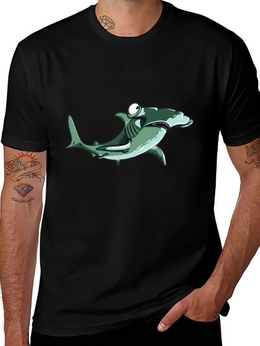 Cartoon Hammerhead Shark Black T-Shirt