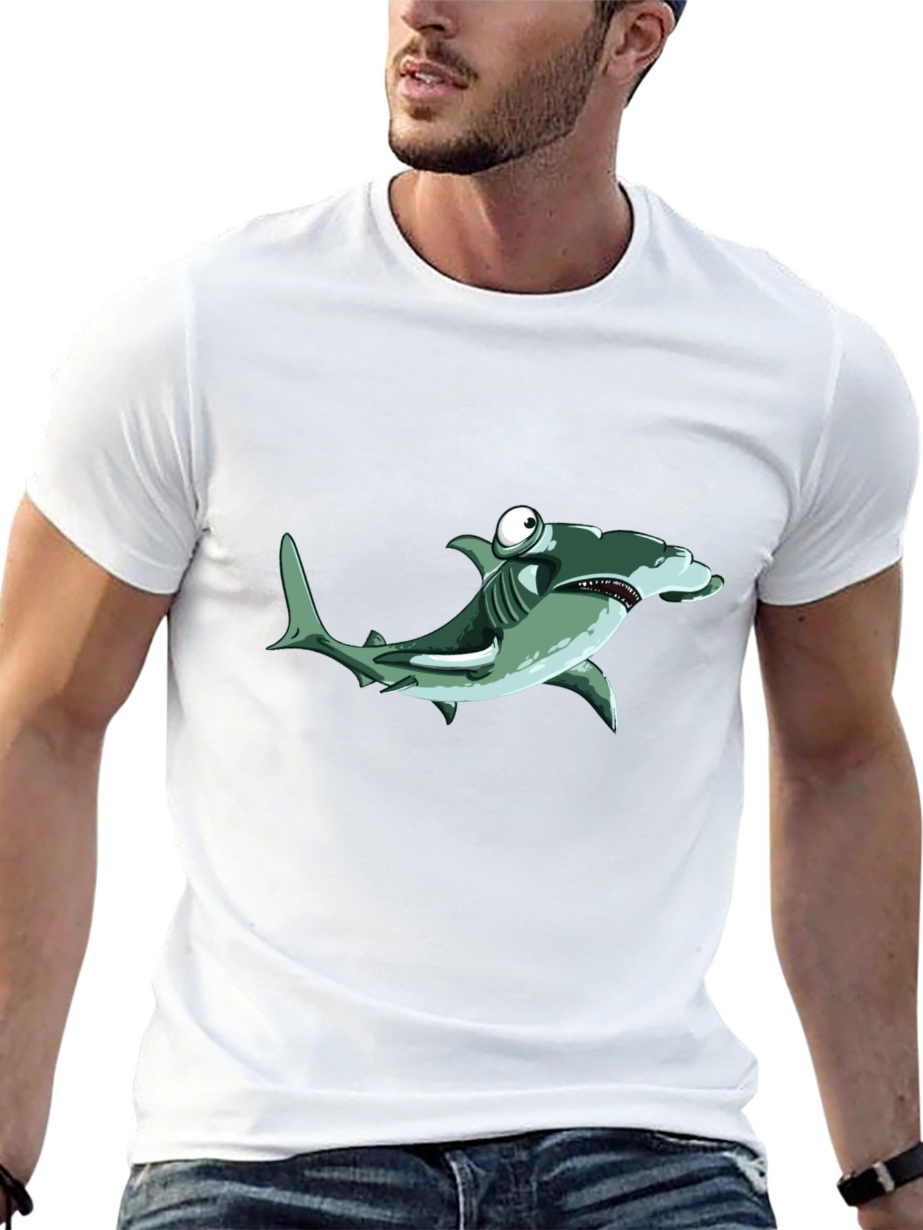 Cartoon Hammerhead Shark Black T-Shirt