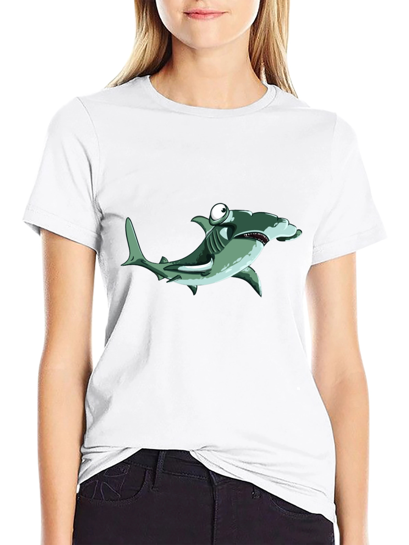 Cartoon Hammerhead Shark Black T-Shirt
