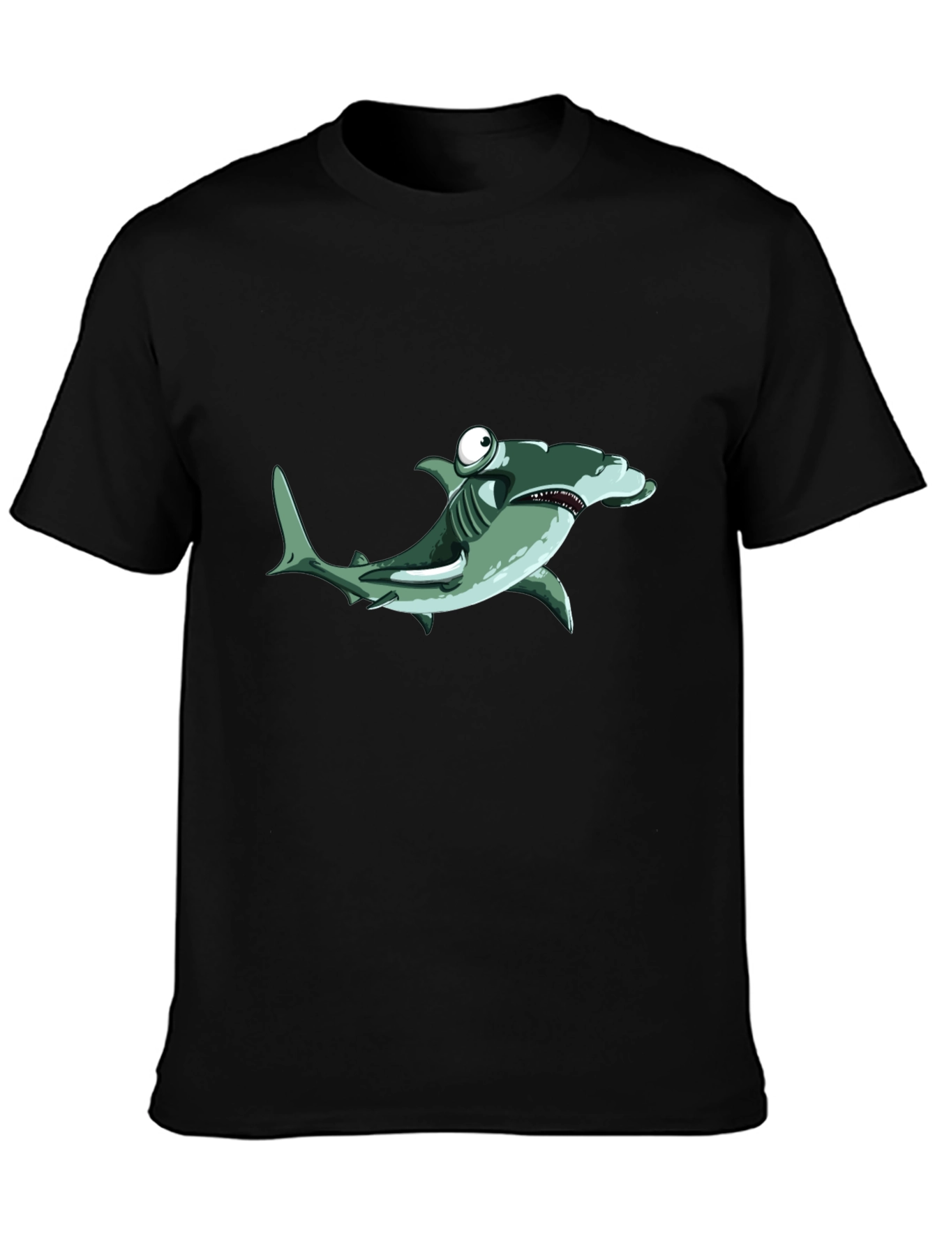 Cartoon Hammerhead Shark Black T-Shirt