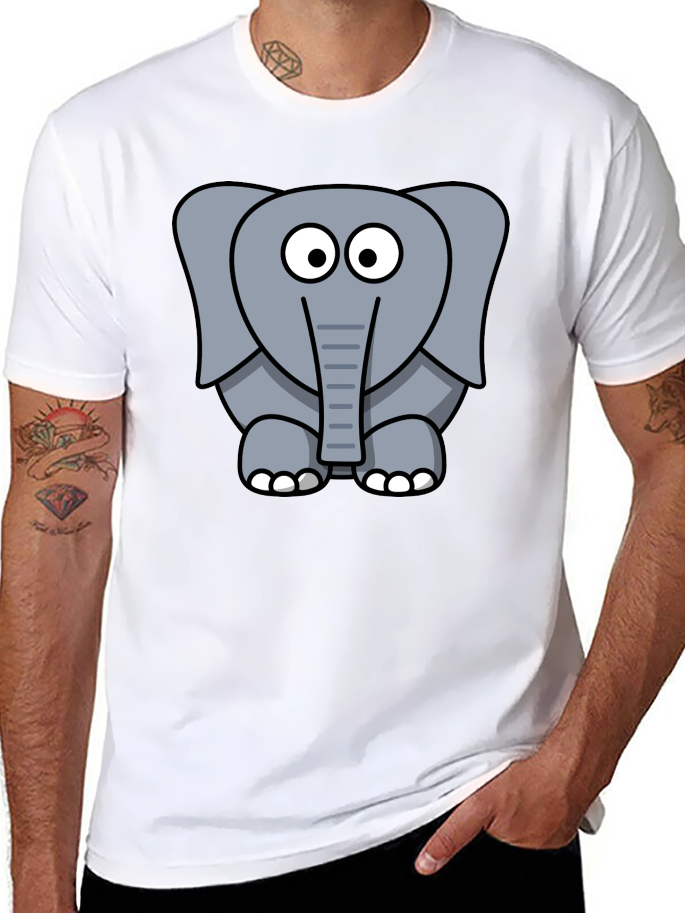 Cartoon Elephant Graphic T-Shirt - Unisex Black Tee