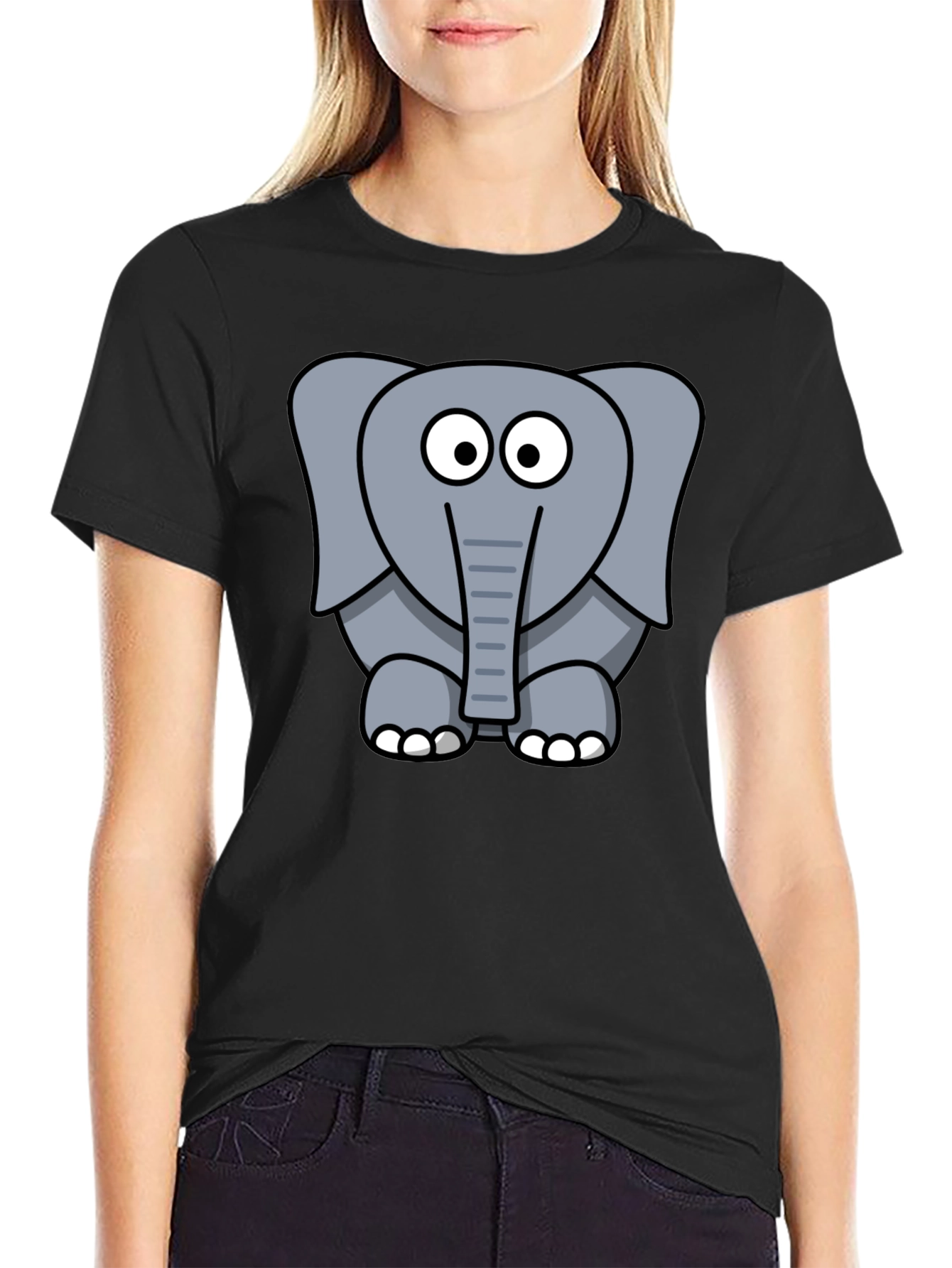 Cartoon Elephant Graphic T-Shirt - Unisex Black Tee