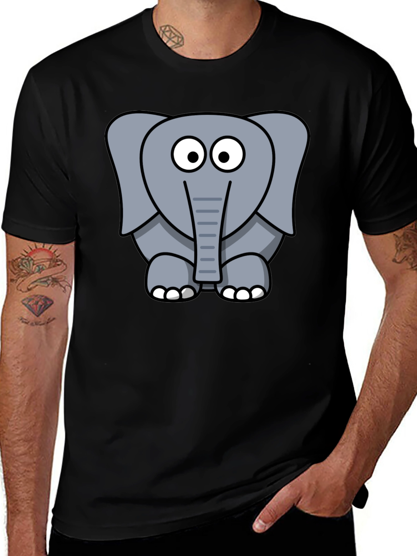 Cartoon Elephant Graphic T-Shirt - Unisex Black Tee