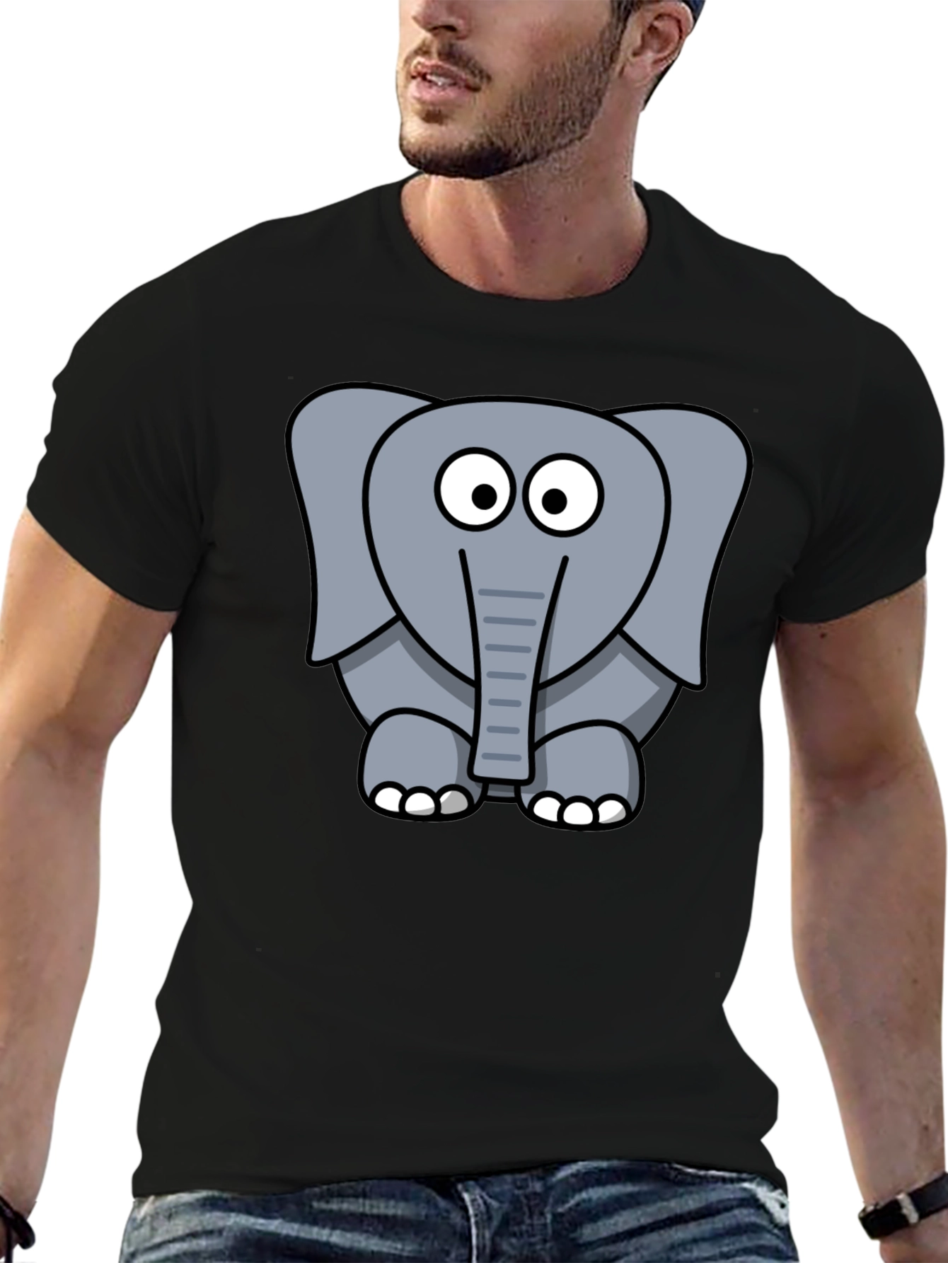 Cartoon Elephant Graphic T-Shirt - Unisex Black Tee